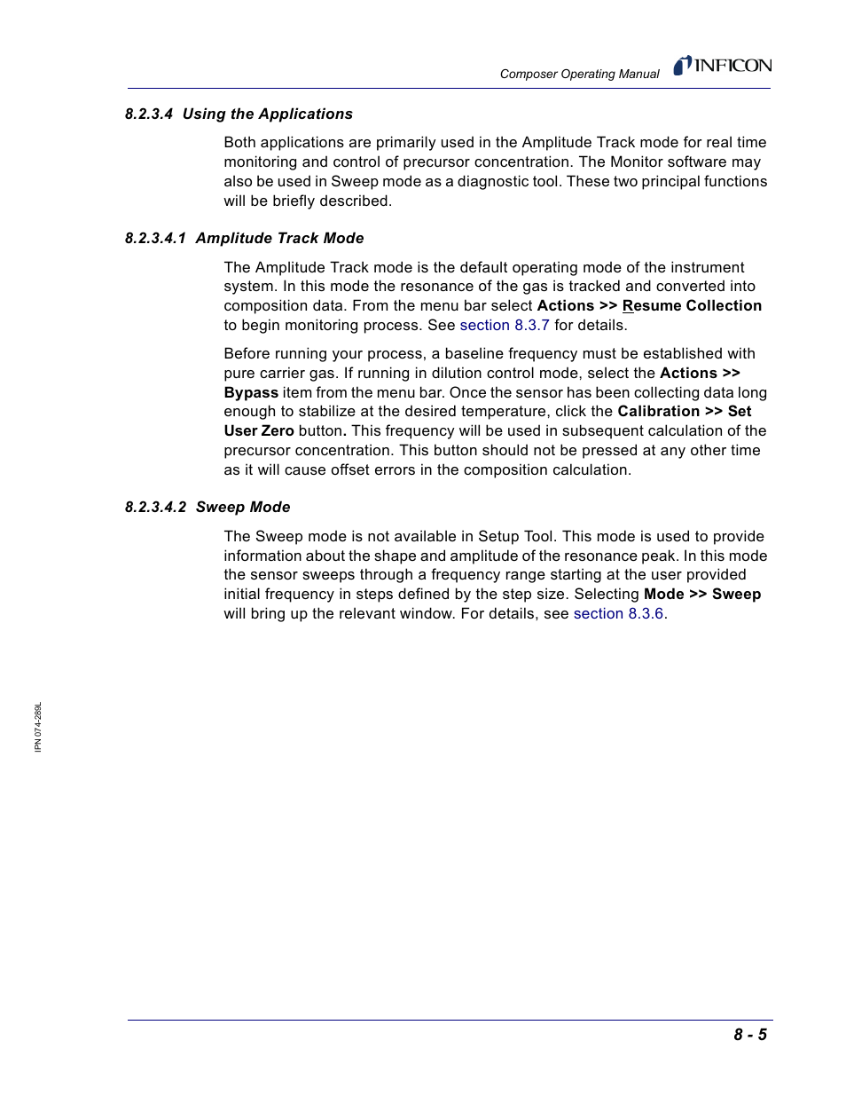 4 using the applications, 1 amplitude track mode, 2 sweep mode | INFICON Composer Gas Concentration Controller User Manual | Page 159 / 206
