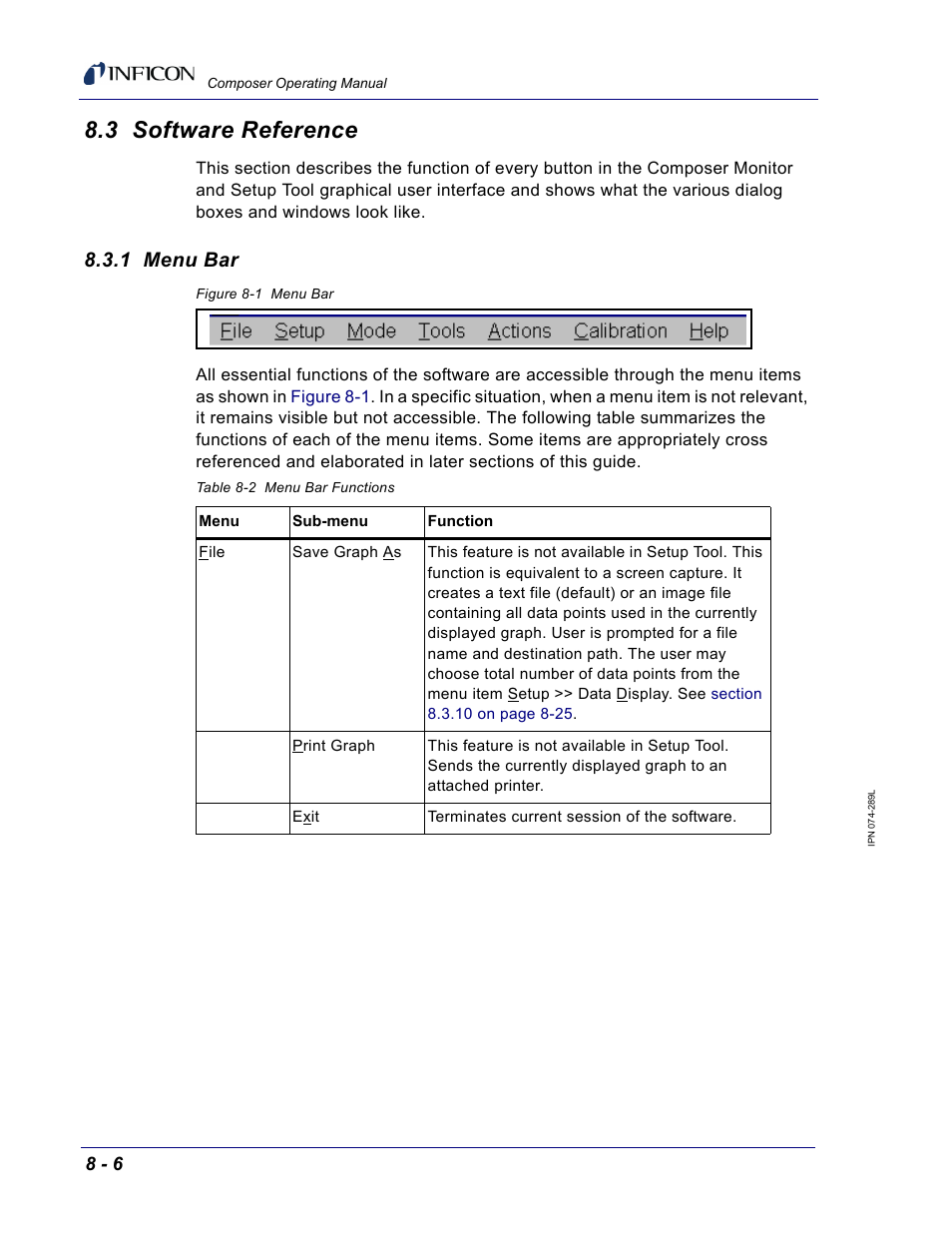 3 software reference, 1 menu bar | INFICON Composer Gas Concentration Controller User Manual | Page 160 / 206