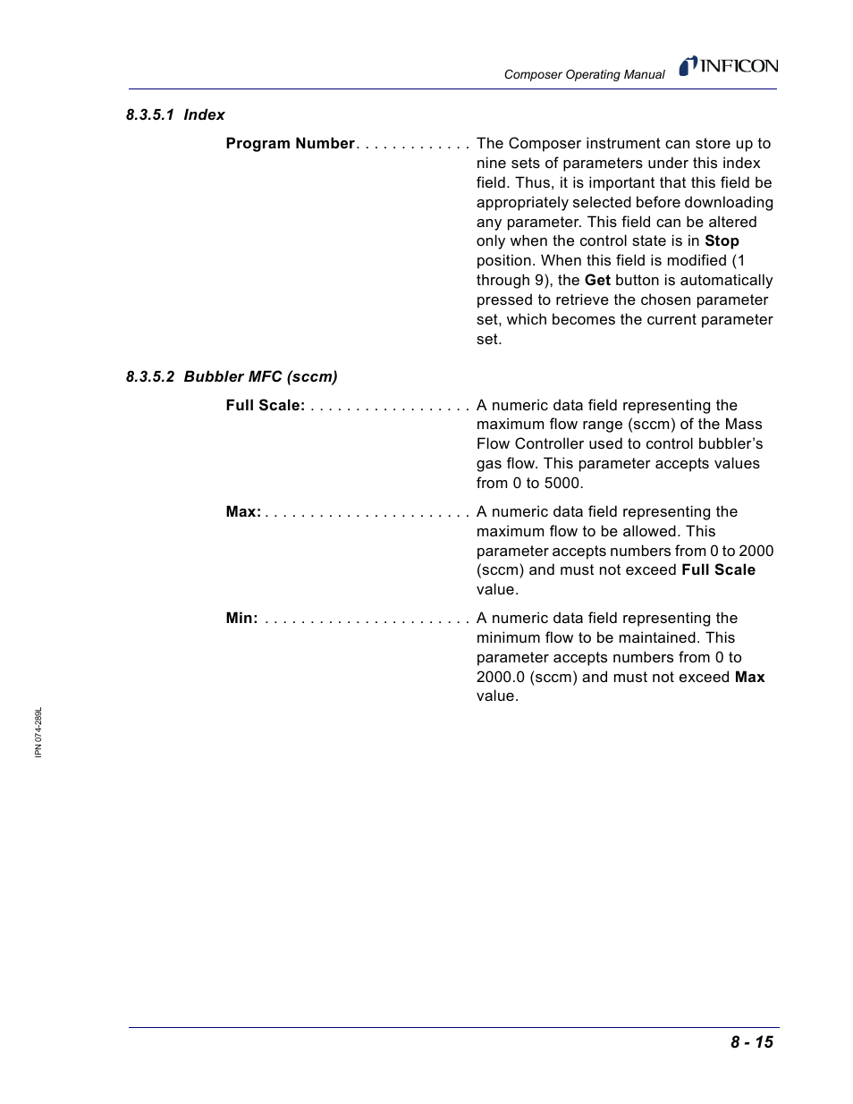 1 index, 2 bubbler mfc (sccm) | INFICON Composer Gas Concentration Controller User Manual | Page 169 / 206