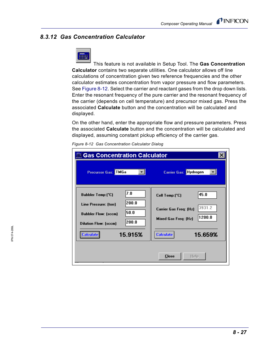 12 gas concentration calculator, Conditions. see, Section 8.3.12 on | INFICON Composer Gas Concentration Controller User Manual | Page 181 / 206