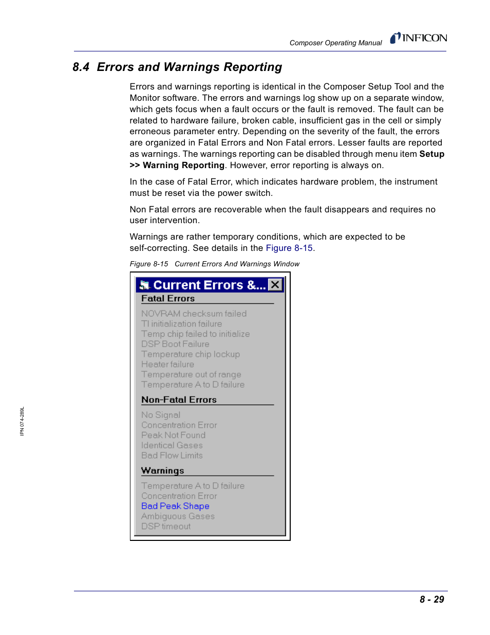 4 errors and warnings reporting | INFICON Composer Gas Concentration Controller User Manual | Page 183 / 206