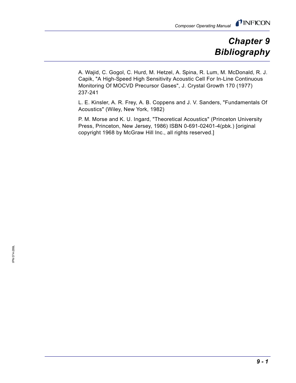 Chapter 9 bibliography, Chapter 9 | INFICON Composer Gas Concentration Controller User Manual | Page 185 / 206