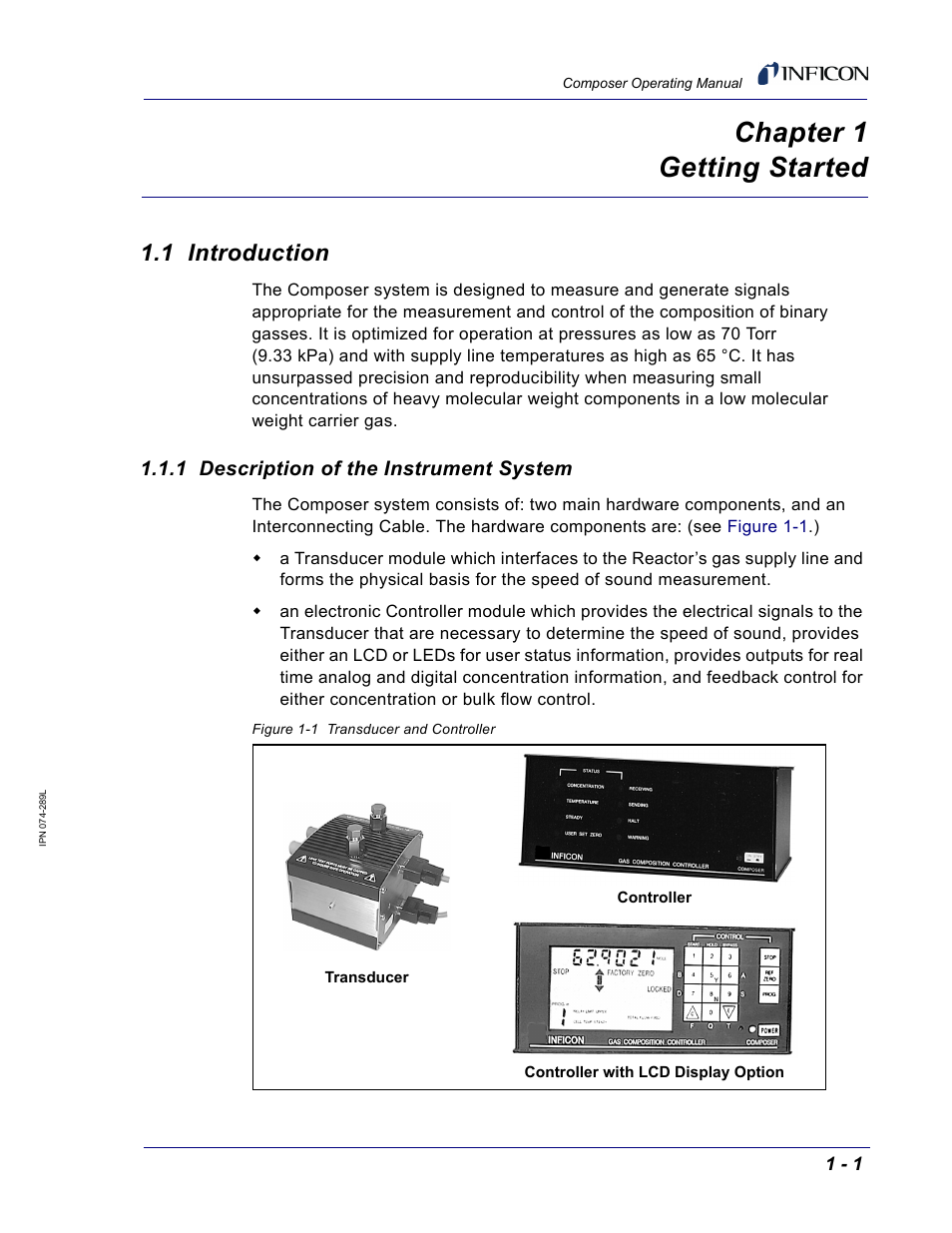 Chapter 1 getting started, 1 introduction, 1 description of the instrument system | Chapter 1 | INFICON Composer Gas Concentration Controller User Manual | Page 19 / 206