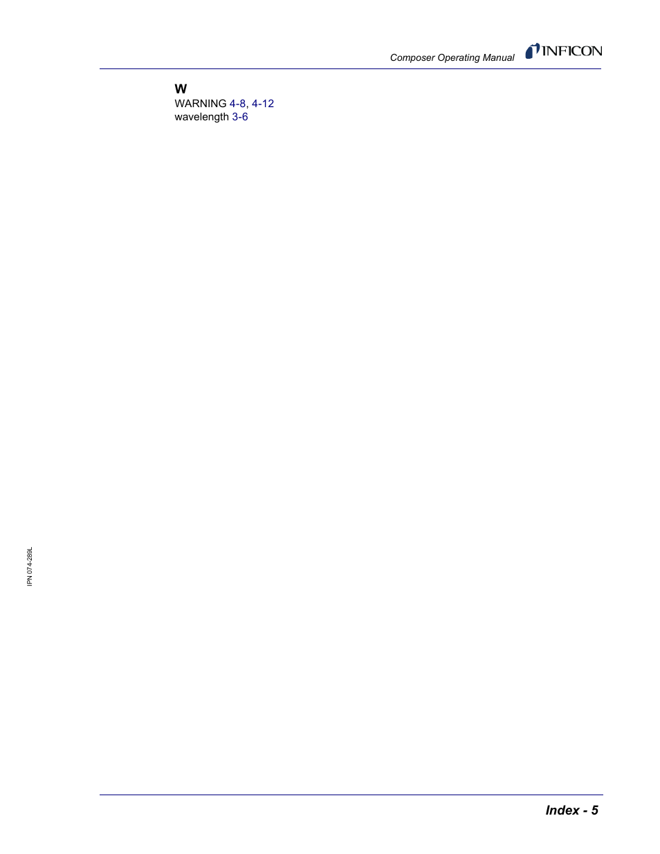 Index - 5 | INFICON Composer Gas Concentration Controller User Manual | Page 205 / 206