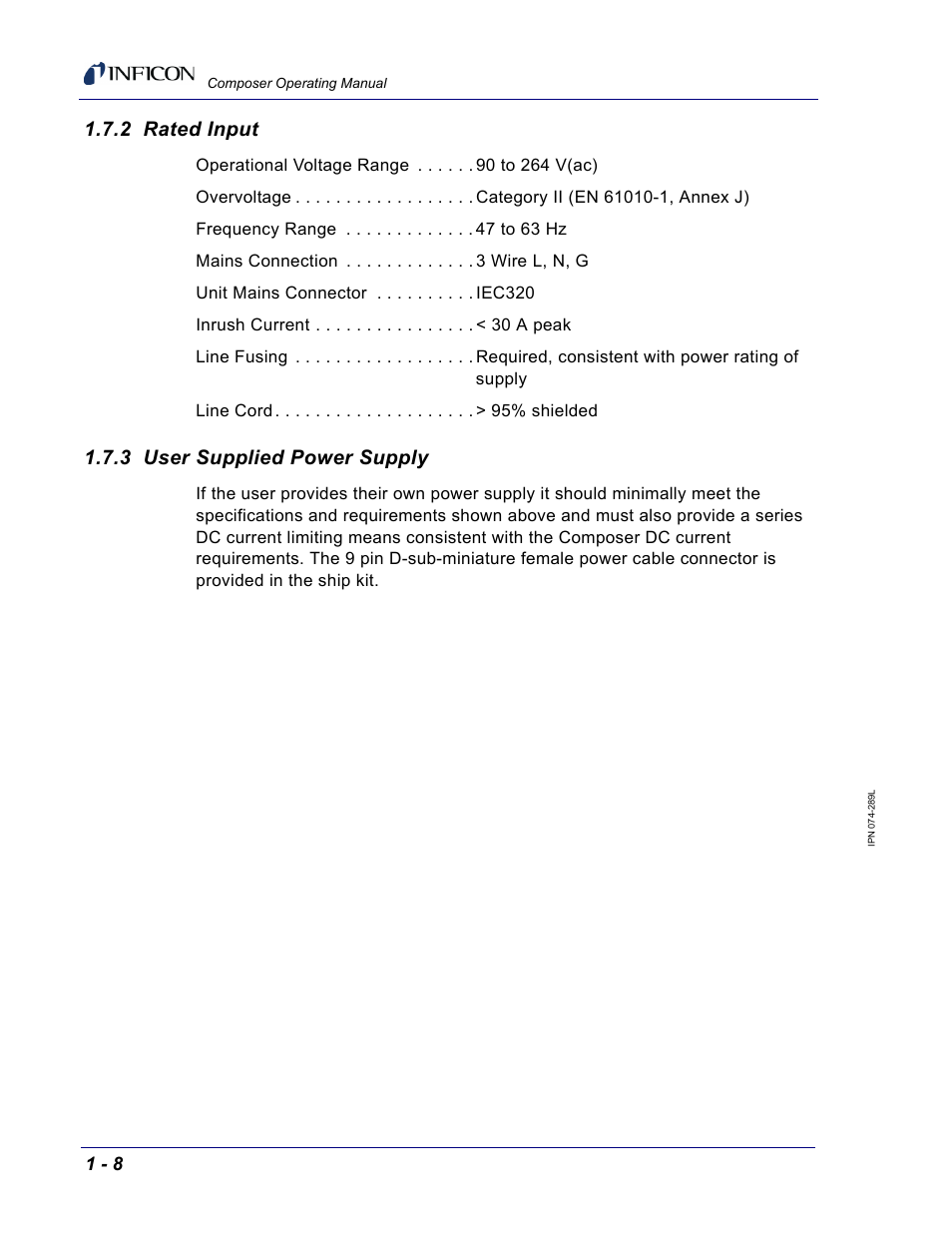 2 rated input, 3 user supplied power supply | INFICON Composer Gas Concentration Controller User Manual | Page 26 / 206