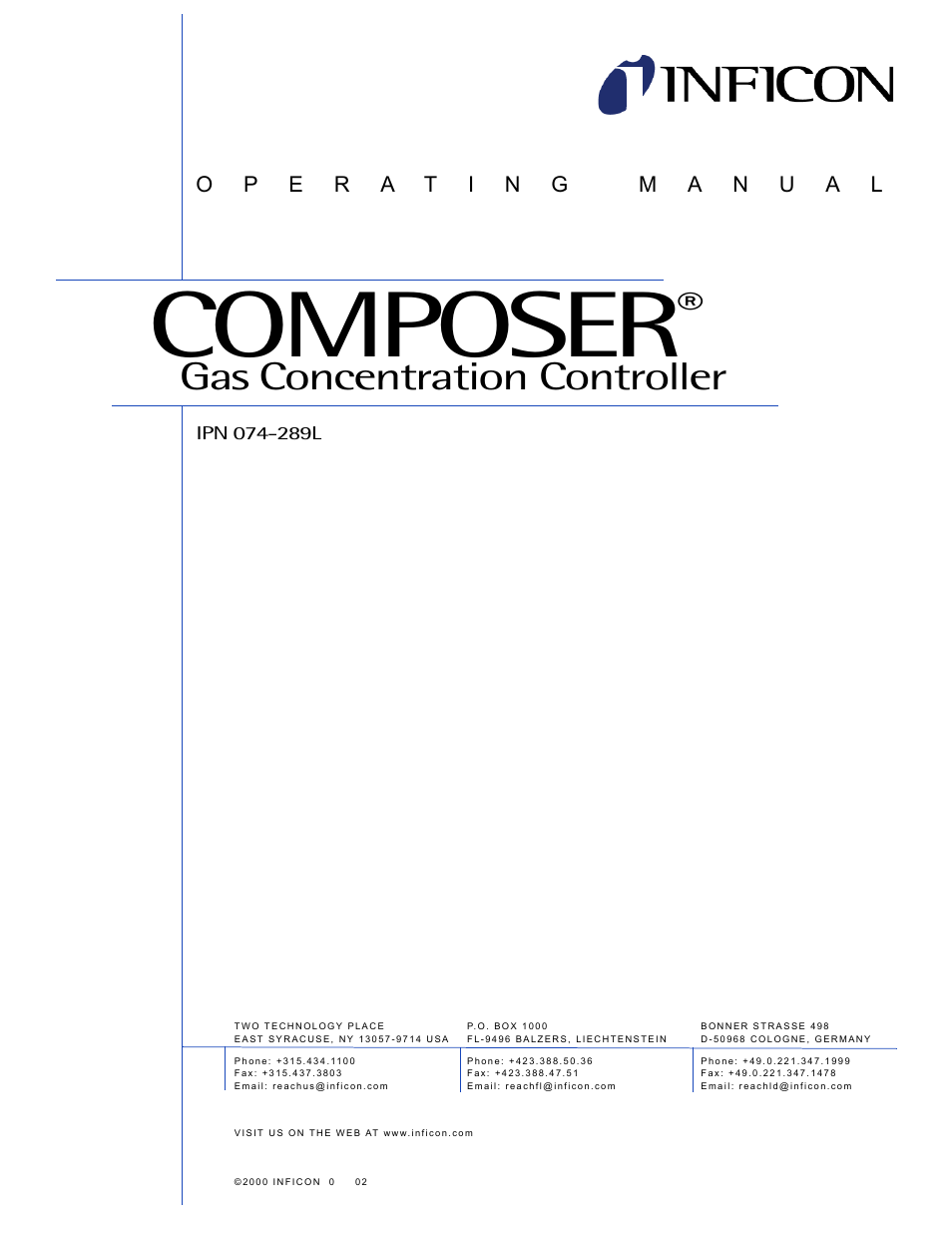 Composer, Gas concentration controller | INFICON Composer Gas Concentration Controller User Manual | Page 3 / 206