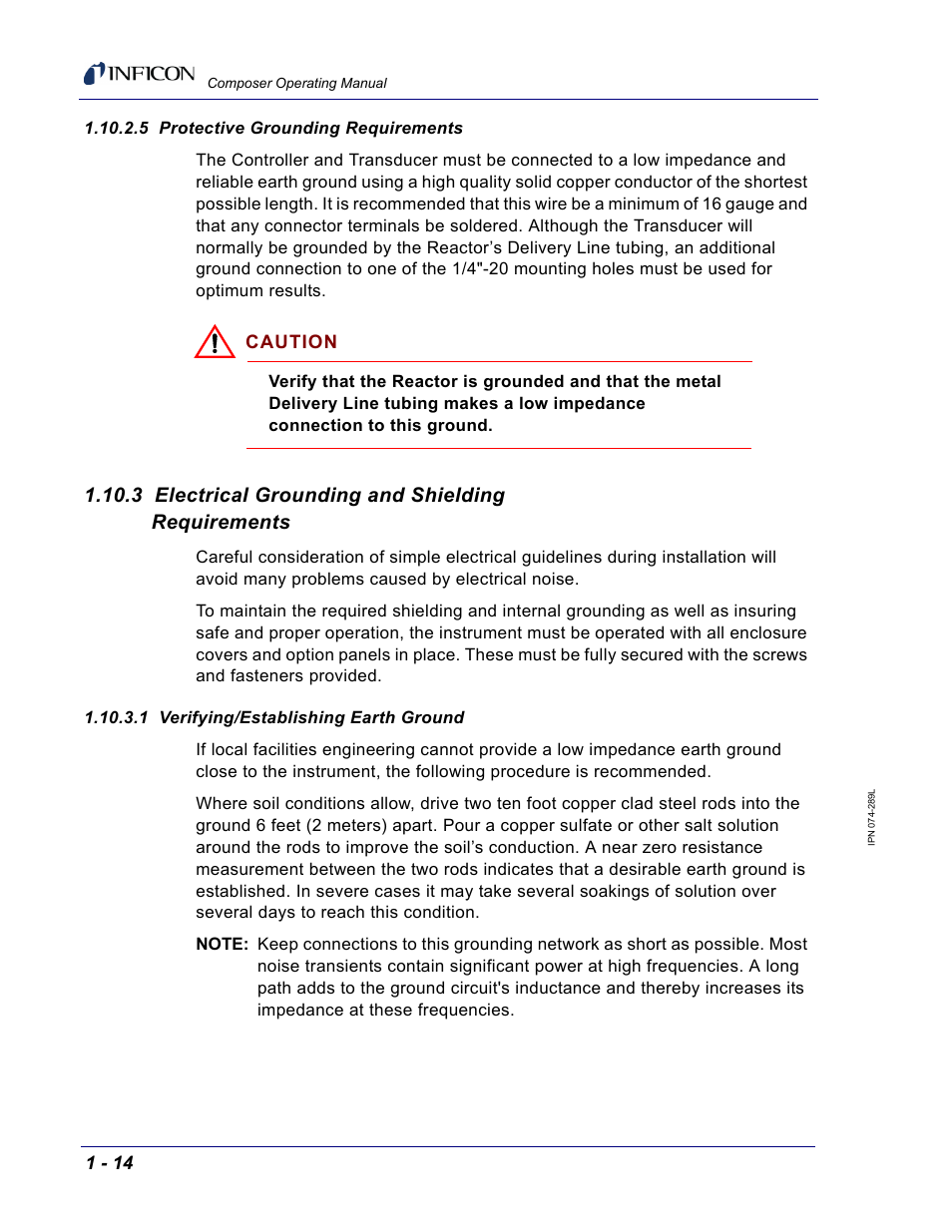 5 protective grounding requirements, 3 electrical grounding and shielding requirements, 1 verifying/establishing earth ground | INFICON Composer Gas Concentration Controller User Manual | Page 32 / 206