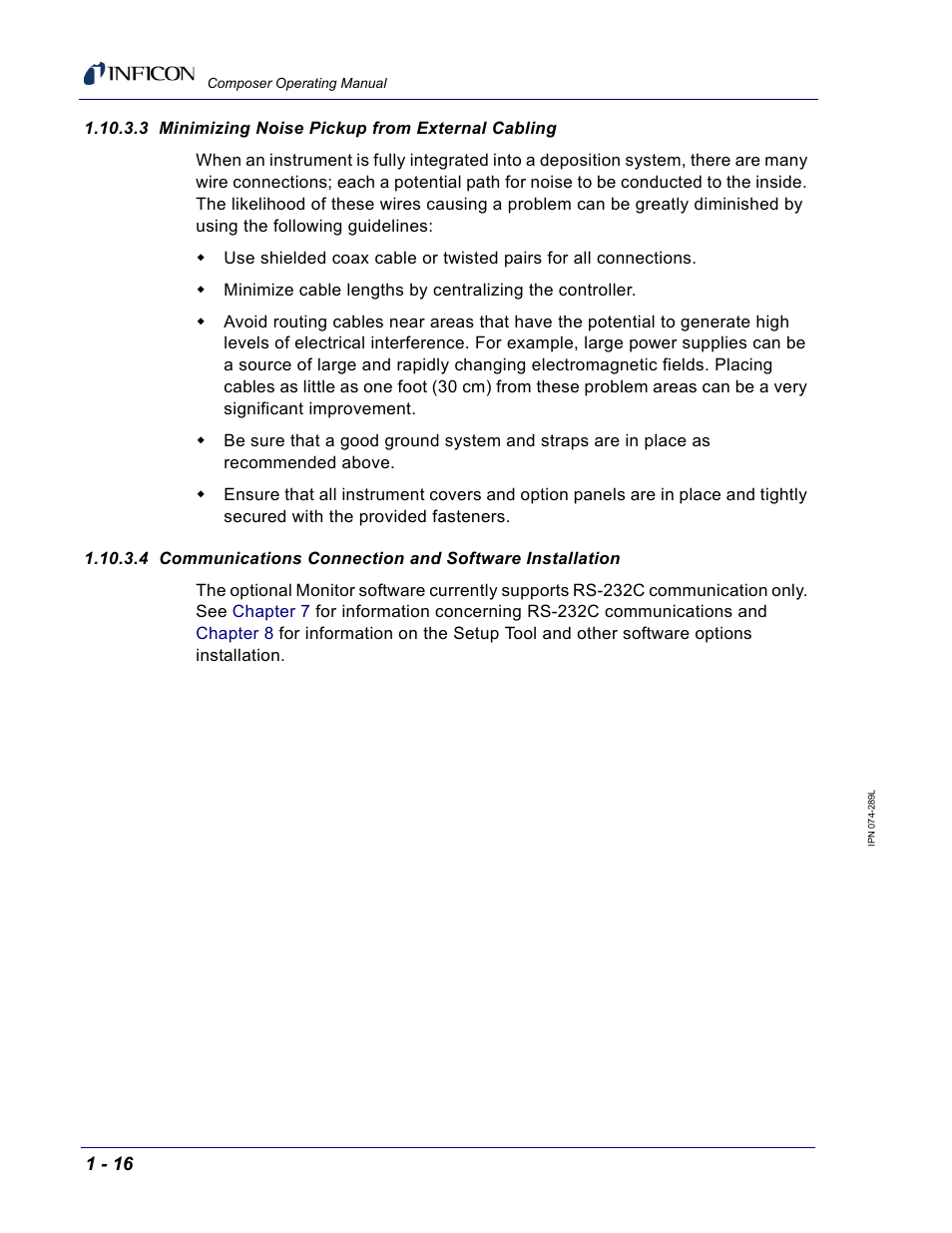 3 minimizing noise pickup from external cabling | INFICON Composer Gas Concentration Controller User Manual | Page 34 / 206