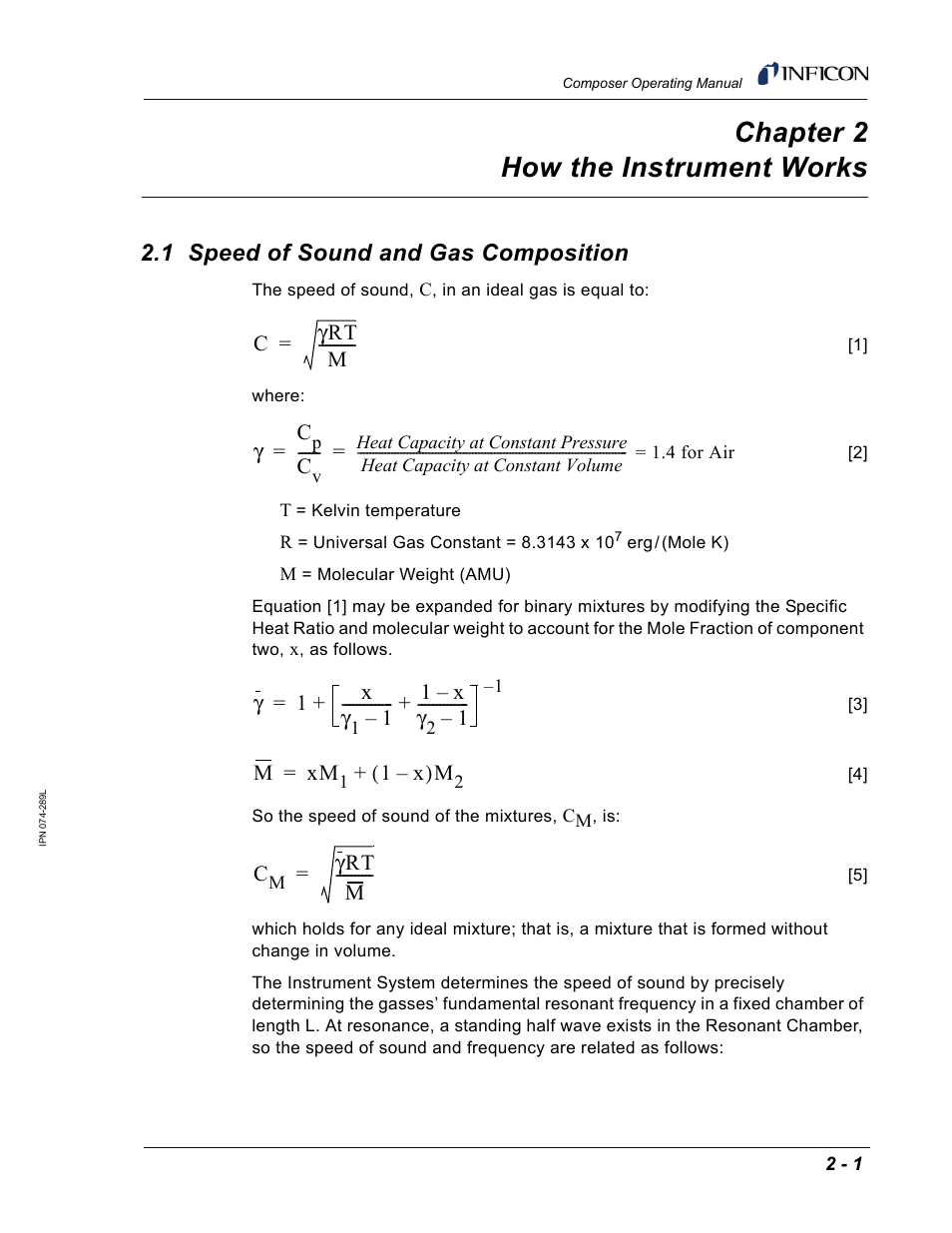 Chapter 2 how the instrument works, 1 speed of sound and gas composition, Chapter 2 | INFICON Composer Gas Concentration Controller User Manual | Page 43 / 206