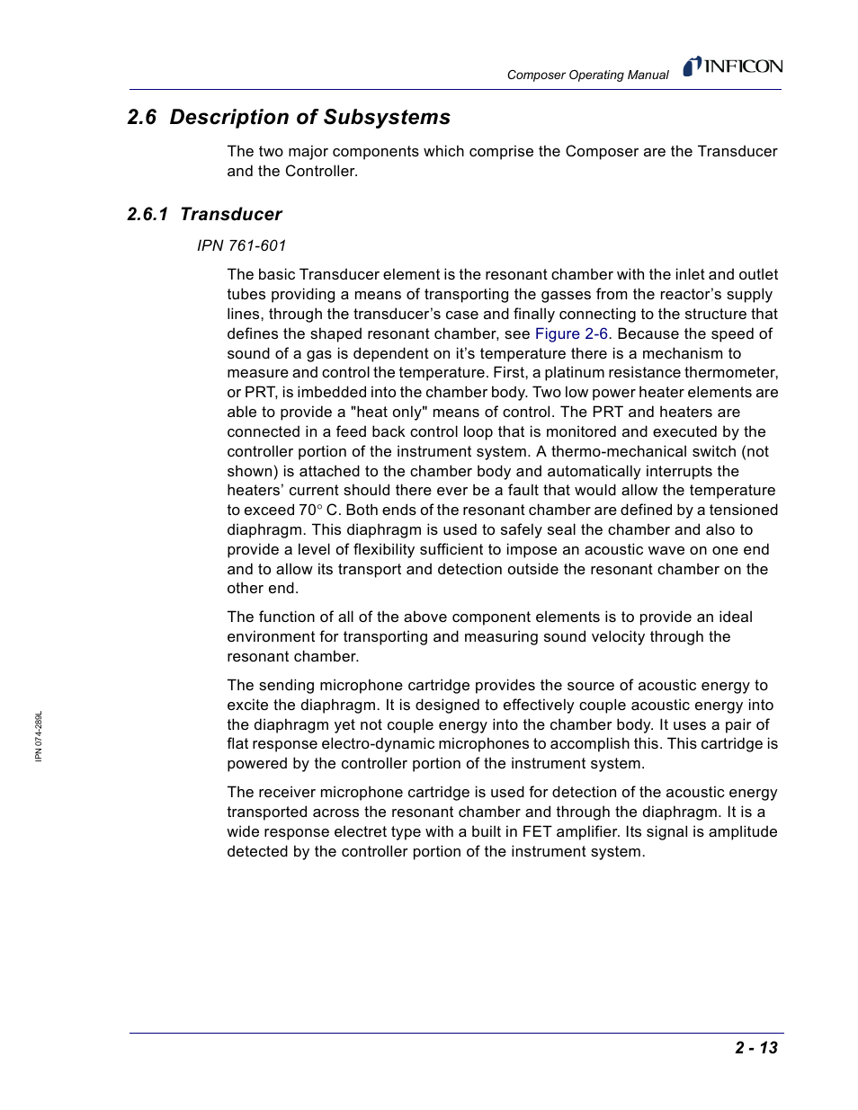 6 description of subsystems, 1 transducer | INFICON Composer Gas Concentration Controller User Manual | Page 55 / 206