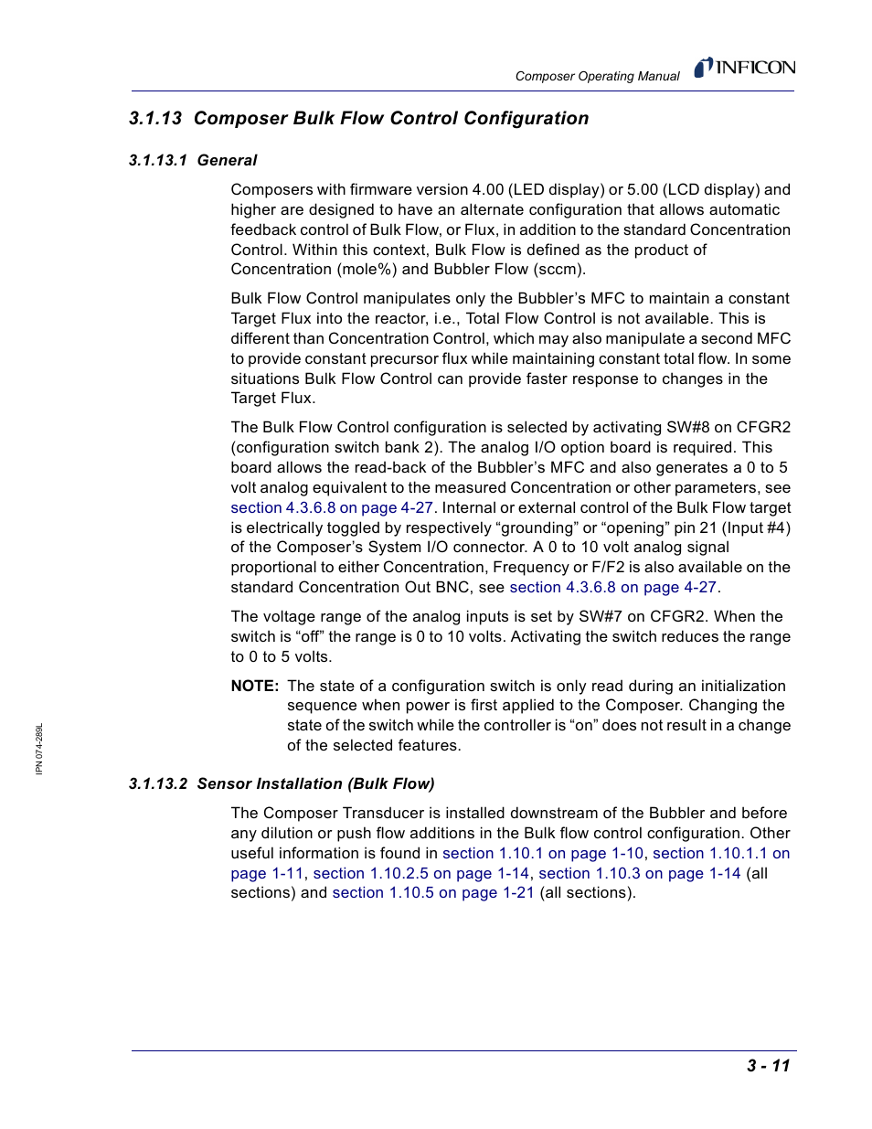 13 composer bulk flow control configuration, 1 general, 2 sensor installation (bulk flow) | Section 3.1.13 | INFICON Composer Gas Concentration Controller User Manual | Page 73 / 206