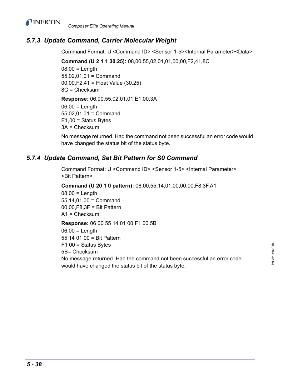 3 update command, carrier molecular weight, 4 update command, set bit pattern for s0 command | INFICON Composer Elite Gas Concentration Monitor User Manual | Page 104 / 152