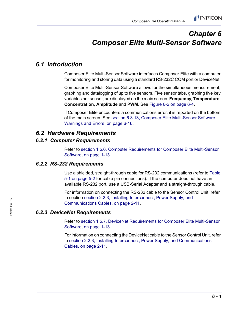 Chapter 6 composer elite multi-sensor software, 1 introduction, 2 hardware requirements | 1 computer requirements, 2 rs-232 requirements, 3 devicenet requirements, Chapter 6, Chapter 6, composer elite, Multi-sensor software | INFICON Composer Elite Gas Concentration Monitor User Manual | Page 107 / 152