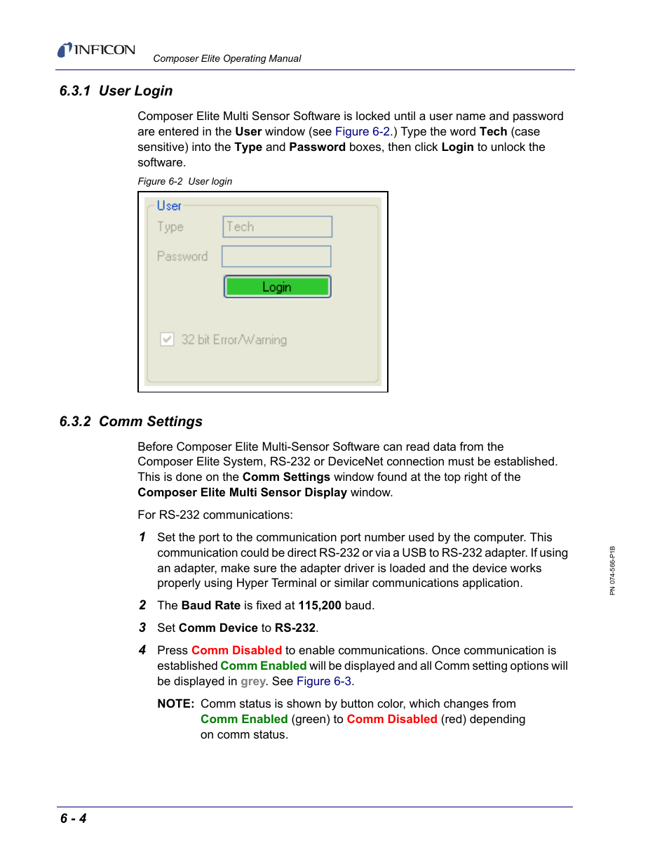 1 user login, 2 comm settings | INFICON Composer Elite Gas Concentration Monitor User Manual | Page 110 / 152