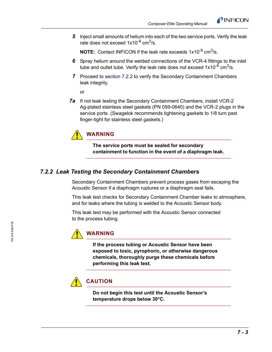 2 leak testing the secondary containment chambers | INFICON Composer Elite Gas Concentration Monitor User Manual | Page 125 / 152
