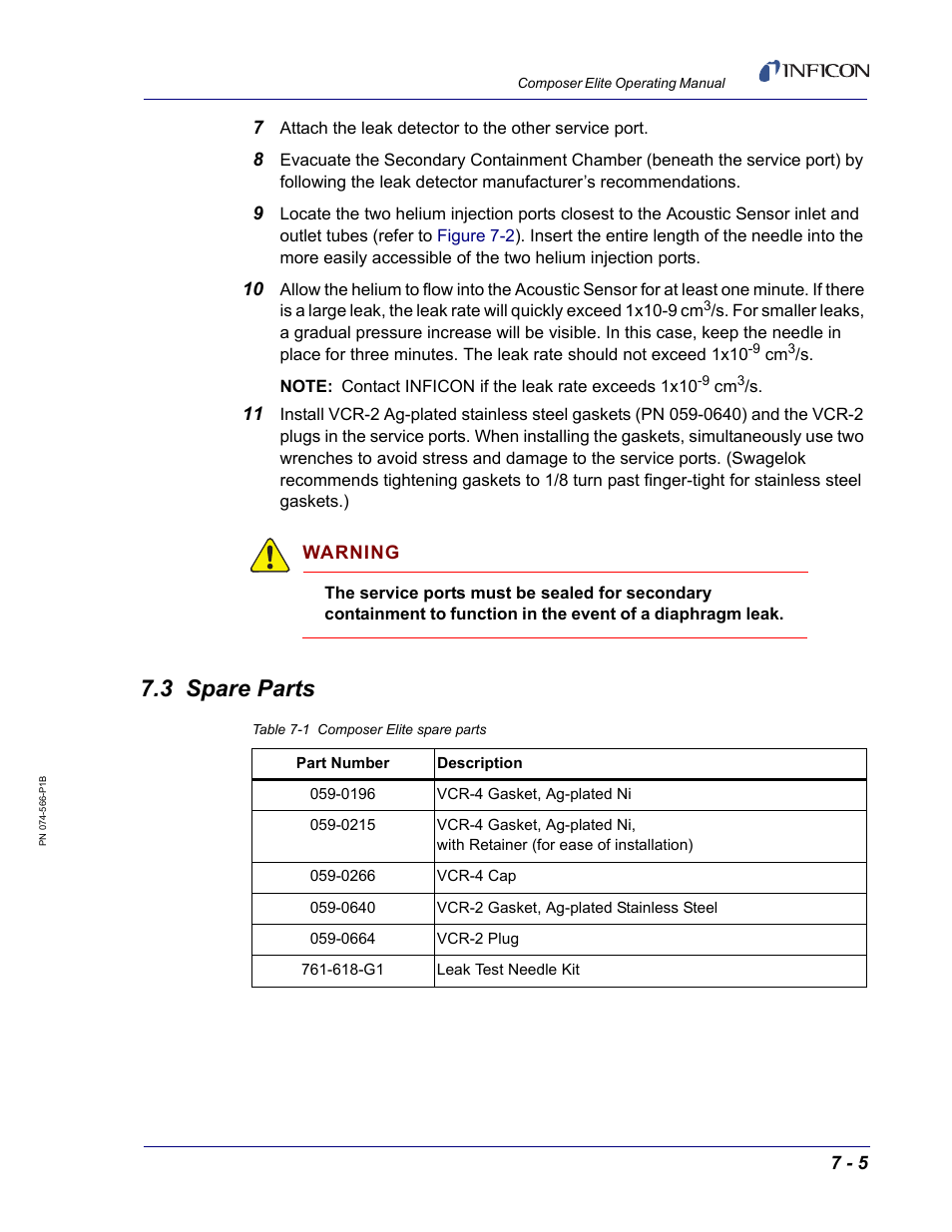 3 spare parts | INFICON Composer Elite Gas Concentration Monitor User Manual | Page 127 / 152