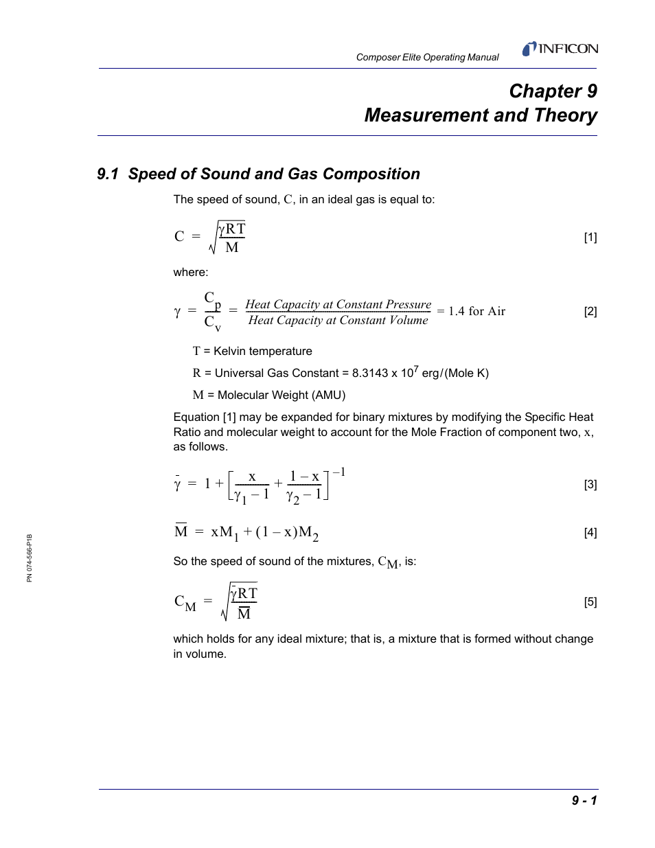 Chapter 9 measurement and theory, 1 speed of sound and gas composition, Chapter 9 | INFICON Composer Elite Gas Concentration Monitor User Manual | Page 135 / 152