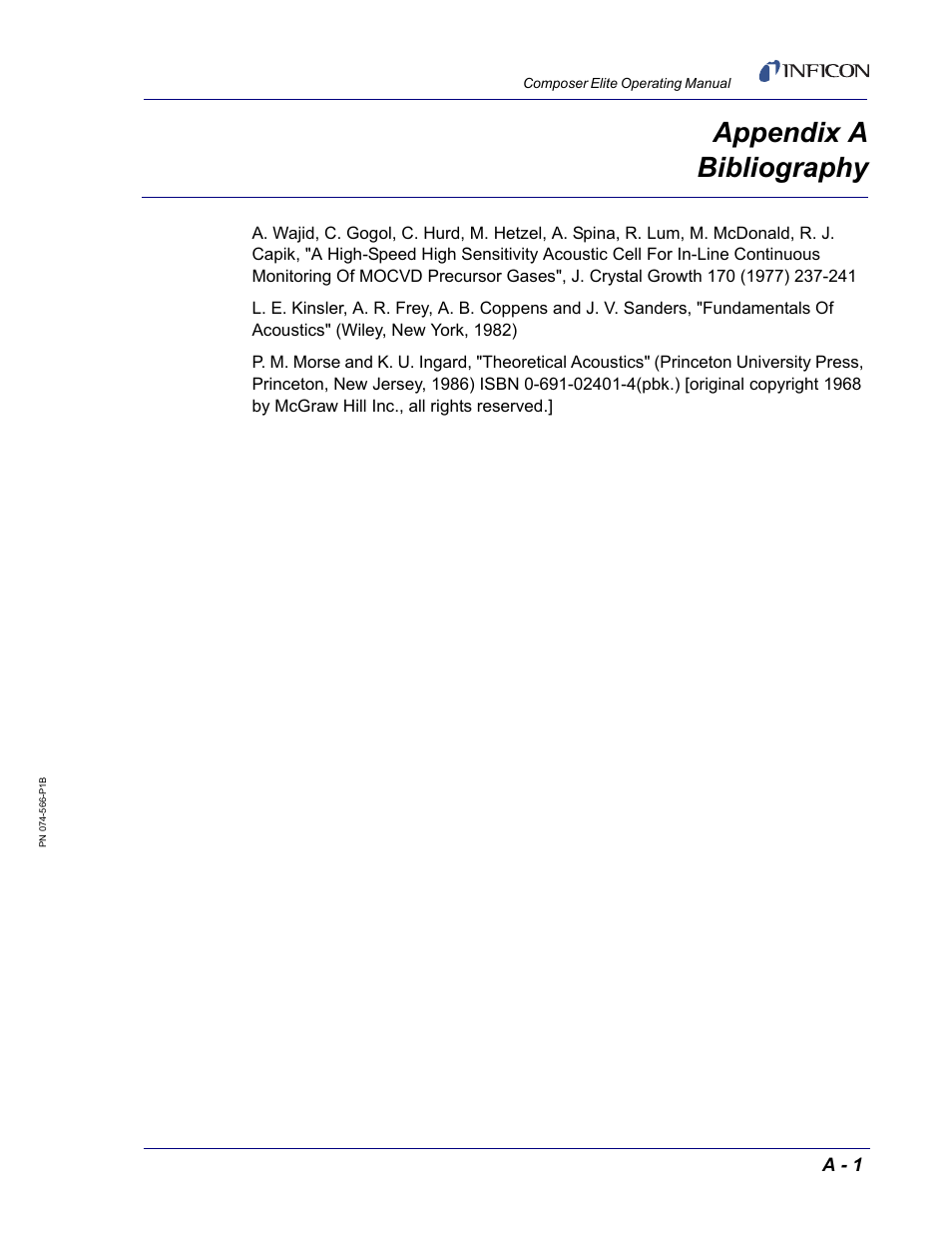 Appendix a bibliography, Appendix a, A - 1 | INFICON Composer Elite Gas Concentration Monitor User Manual | Page 145 / 152