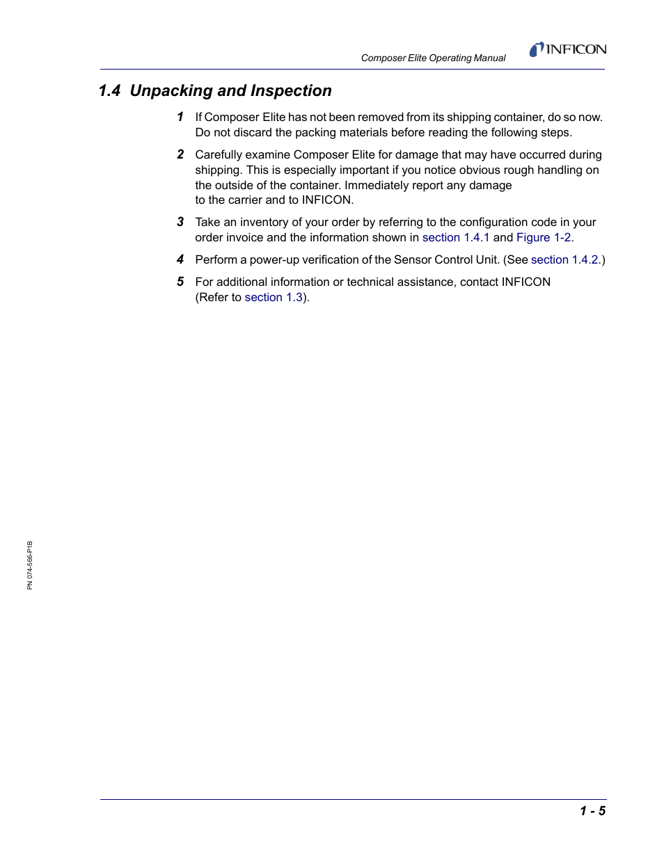 4 unpacking and inspection | INFICON Composer Elite Gas Concentration Monitor User Manual | Page 19 / 152