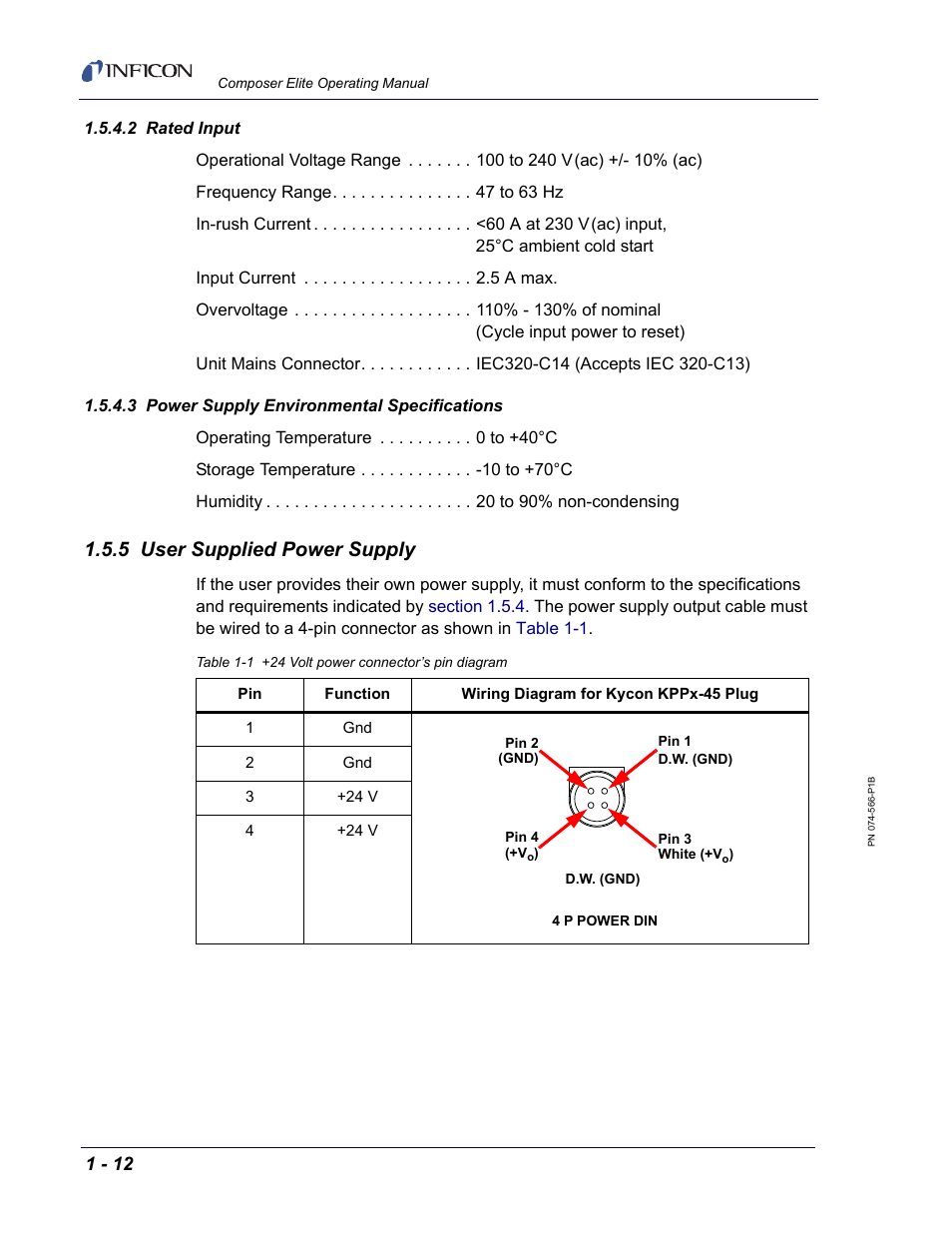 2 rated input, 3 power supply environmental specifications, 5 user supplied power supply | INFICON Composer Elite Gas Concentration Monitor User Manual | Page 26 / 152