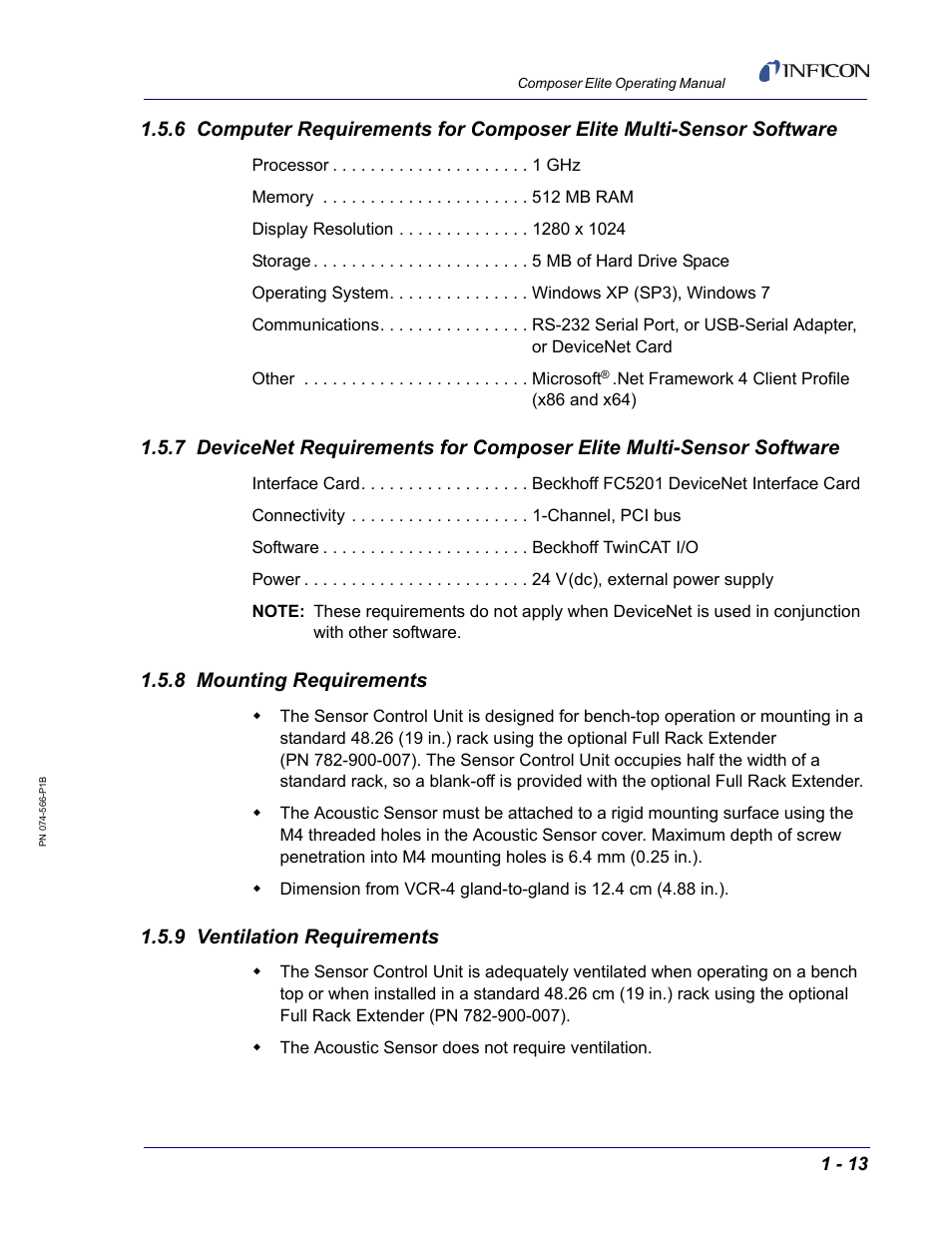 8 mounting requirements, 9 ventilation requirements | INFICON Composer Elite Gas Concentration Monitor User Manual | Page 27 / 152