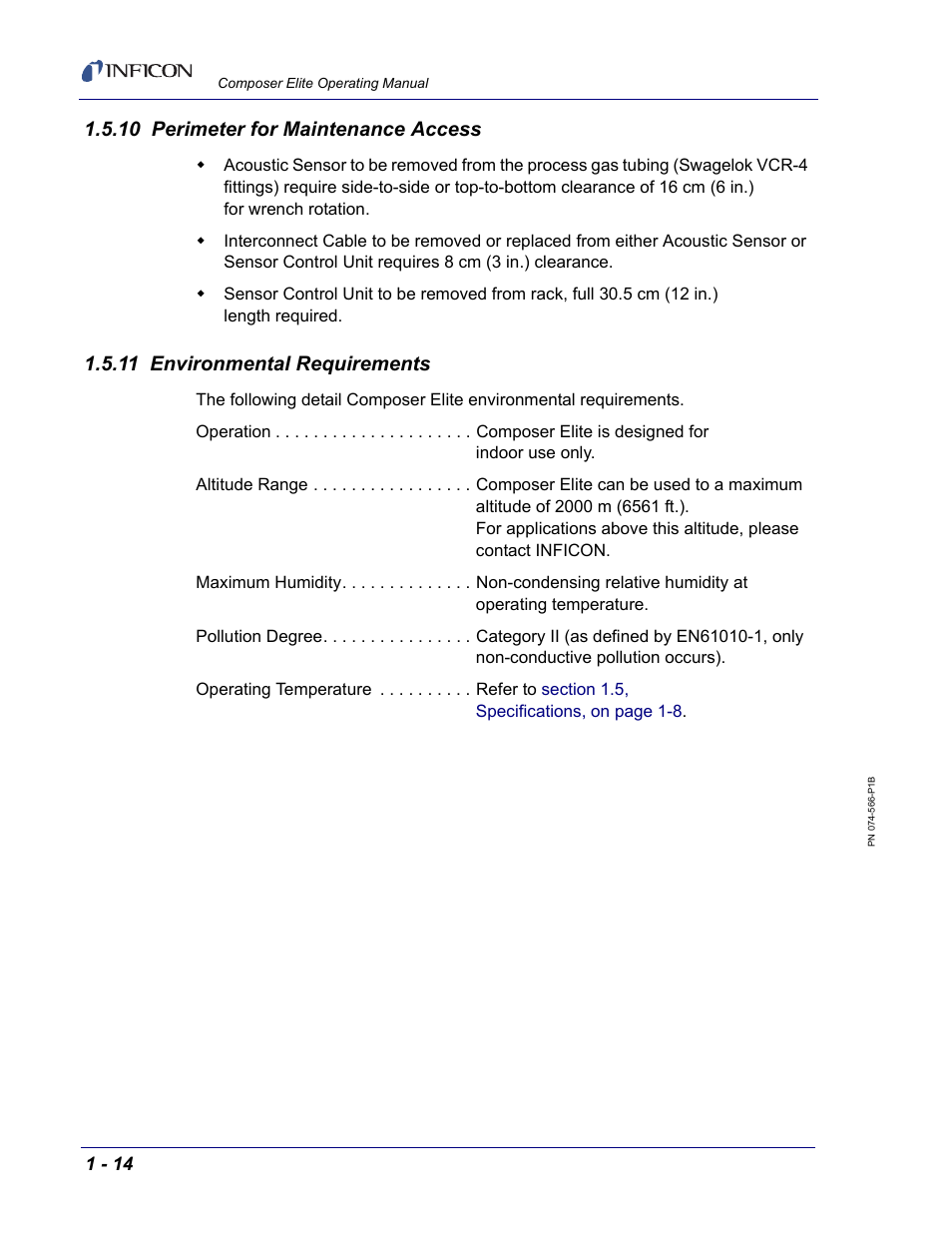 10 perimeter for maintenance access, 11 environmental requirements | INFICON Composer Elite Gas Concentration Monitor User Manual | Page 28 / 152
