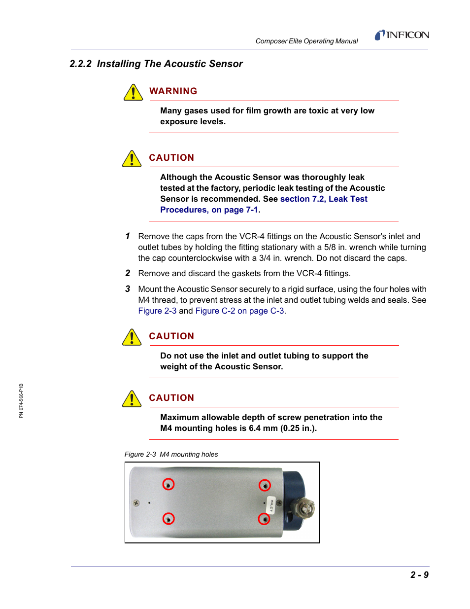 2 installing the acoustic sensor | INFICON Composer Elite Gas Concentration Monitor User Manual | Page 37 / 152