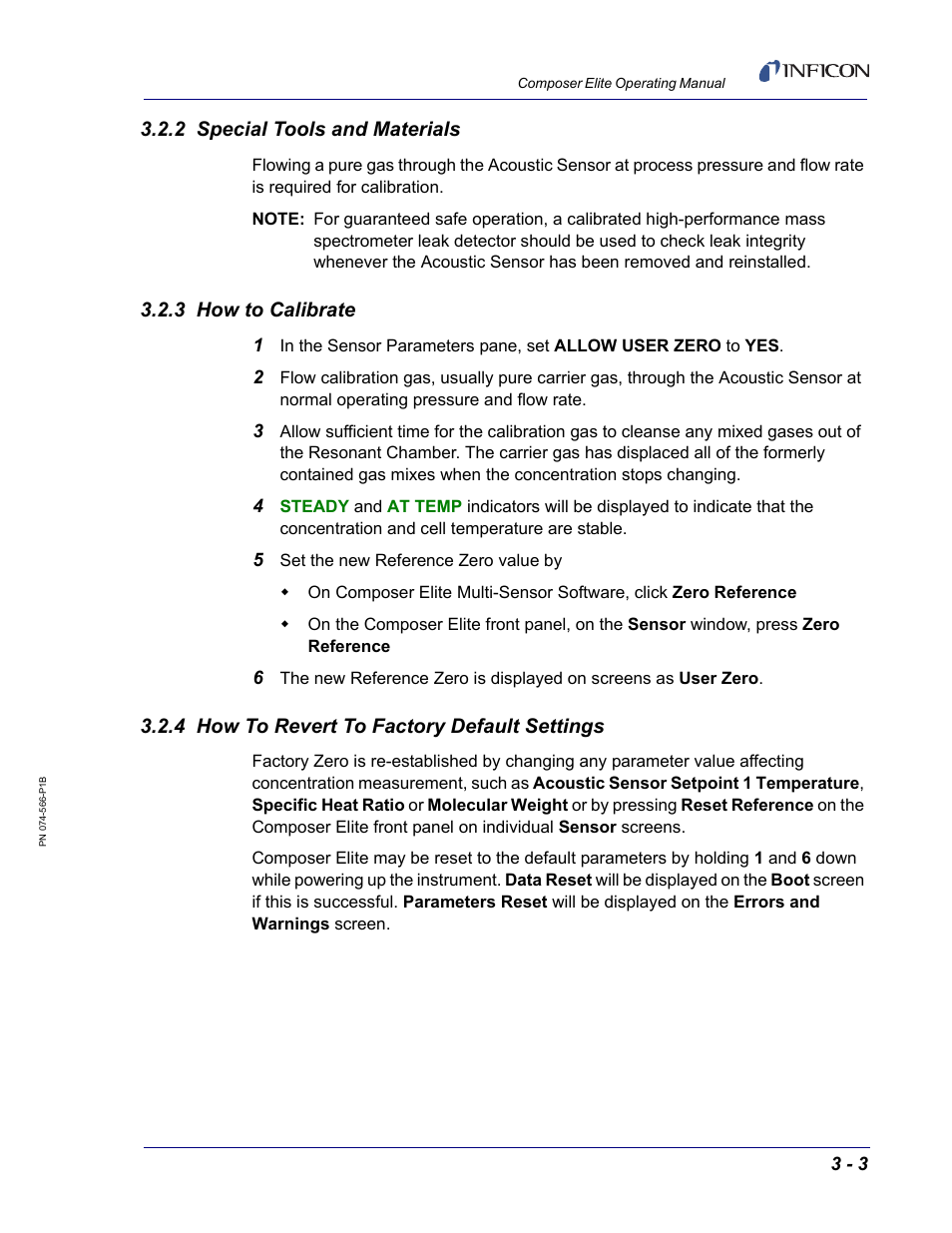 2 special tools and materials, 3 how to calibrate, 4 how to revert to factory default settings | INFICON Composer Elite Gas Concentration Monitor User Manual | Page 43 / 152