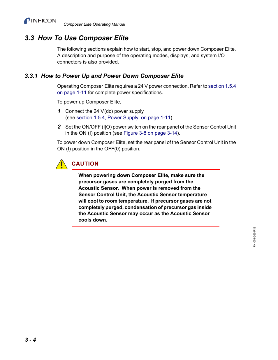 3 how to use composer elite, 1 how to power up and power down composer elite | INFICON Composer Elite Gas Concentration Monitor User Manual | Page 44 / 152