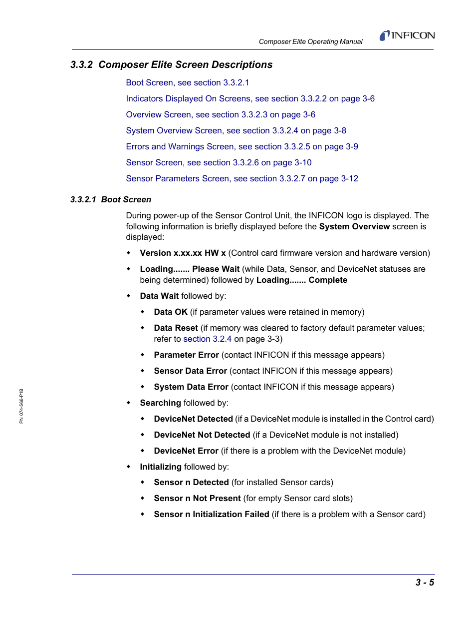 2 composer elite screen descriptions, 1 boot screen, Section | INFICON Composer Elite Gas Concentration Monitor User Manual | Page 45 / 152