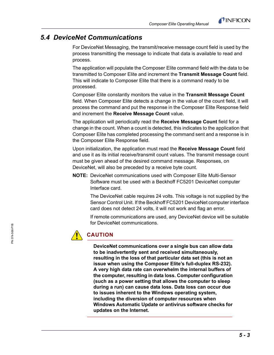 4 devicenet communications, Caution | INFICON Composer Elite Gas Concentration Monitor User Manual | Page 69 / 152