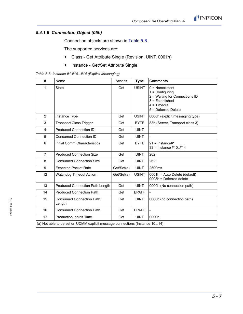 6 connection object (05h) | INFICON Composer Elite Gas Concentration Monitor User Manual | Page 73 / 152