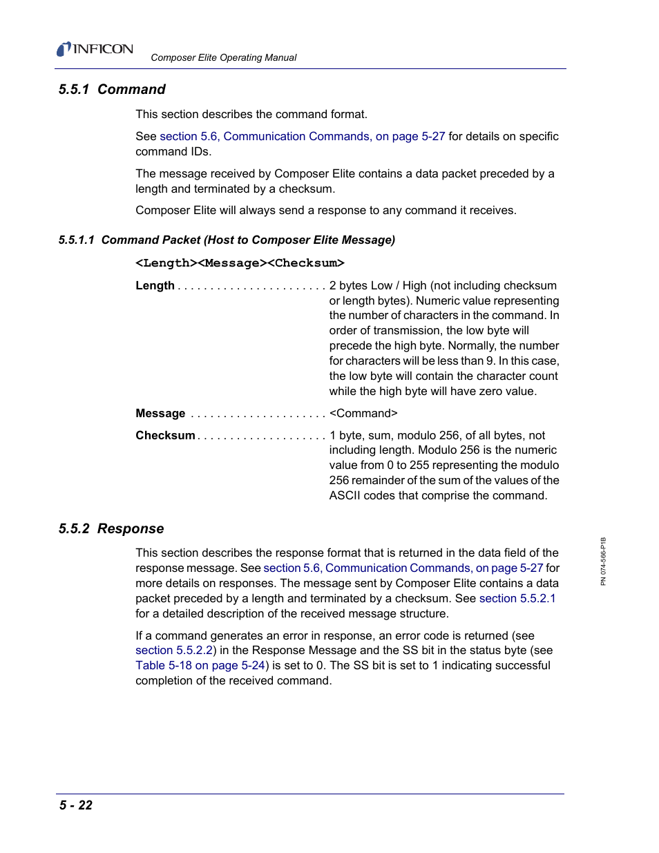 1 command, 1 command packet (host to composer elite message), 2 response | Section 5.5.1 | INFICON Composer Elite Gas Concentration Monitor User Manual | Page 88 / 152