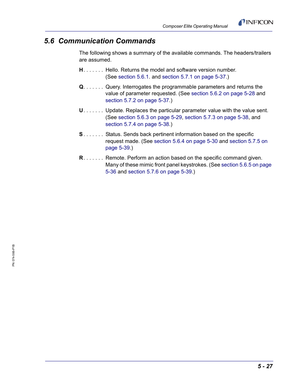 6 communication commands, For de, Section 5.6 | INFICON Composer Elite Gas Concentration Monitor User Manual | Page 93 / 152