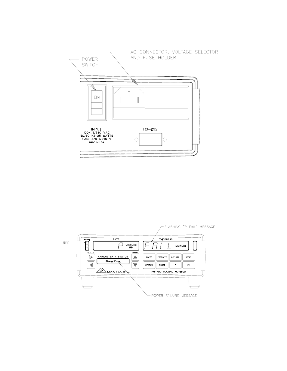 Igure, Ower, Witch and | Ac c, Onnector, Ront, Anel, Ndication, Irst | INFICON Maxtek PM-700 Plating Monitor User Manual | Page 14 / 83