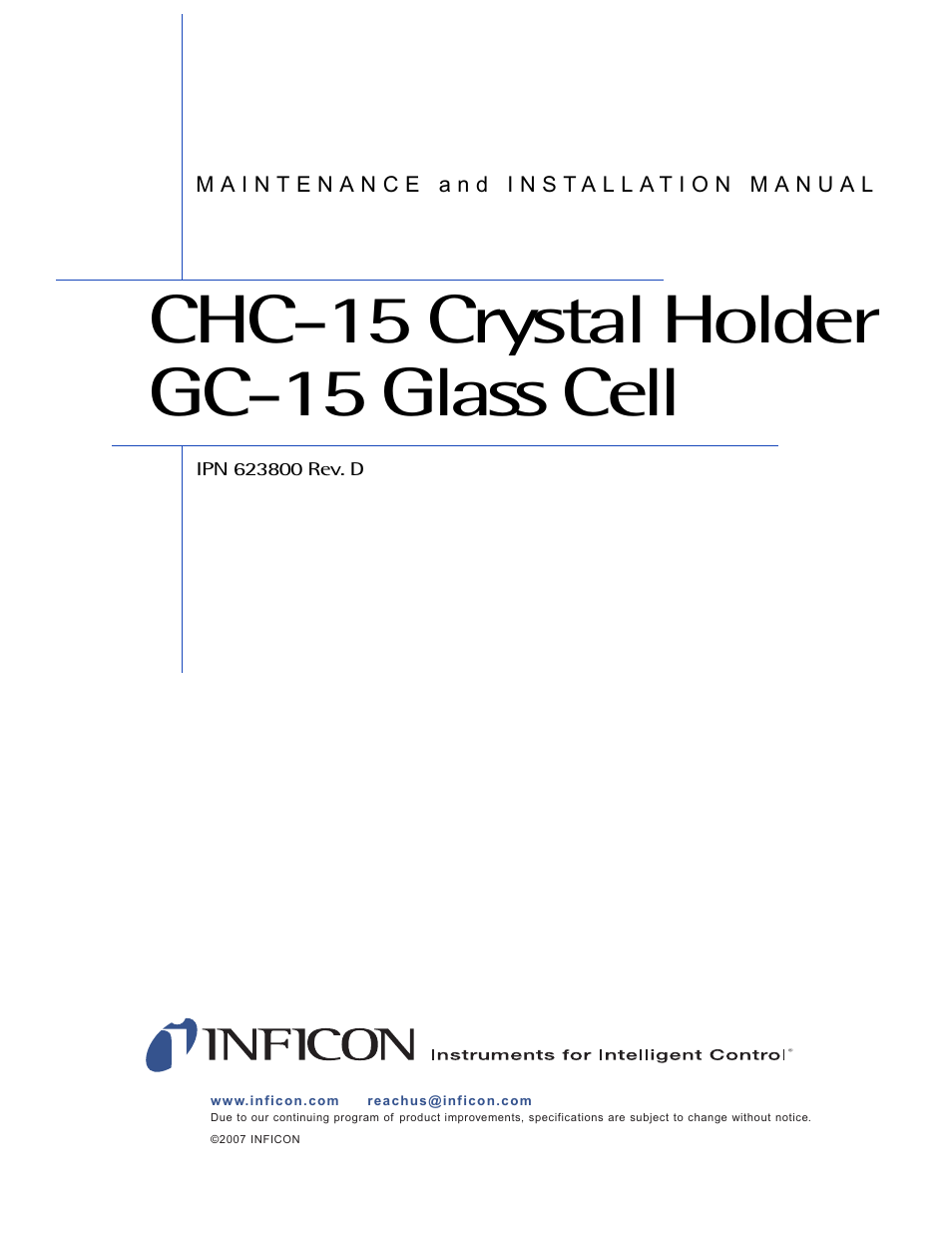 Gc-15 glass cell chc-15 crystal holder | INFICON CHC-15 Crystal Holders GC-15 Glass Cell User Manual | Page 3 / 17