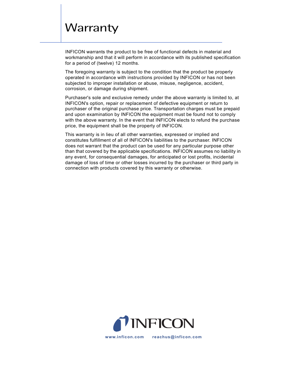 Warranty | INFICON CHC-15 Crystal Holders GC-15 Glass Cell User Manual | Page 5 / 17