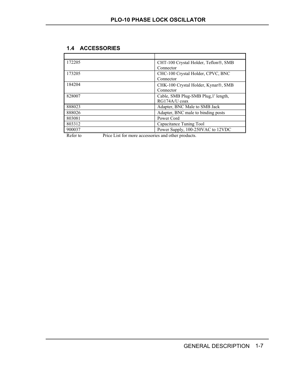 Accessories, Accessories -7 | INFICON PLO-10i Phase Lock Oscillator User Manual | Page 17 / 74