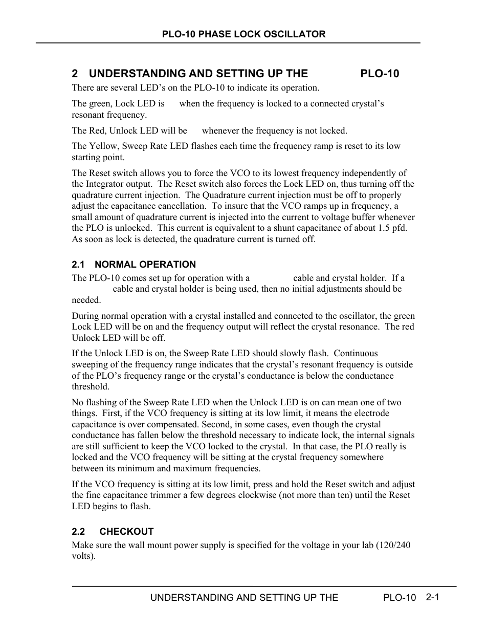 Understanding and setting up the maxtek plo-10, Normal operation, Checkout | Understanding and setting up the inficon plo-10 -1, Normal, Operation -1, Checkout -1 | INFICON PLO-10i Phase Lock Oscillator User Manual | Page 19 / 74