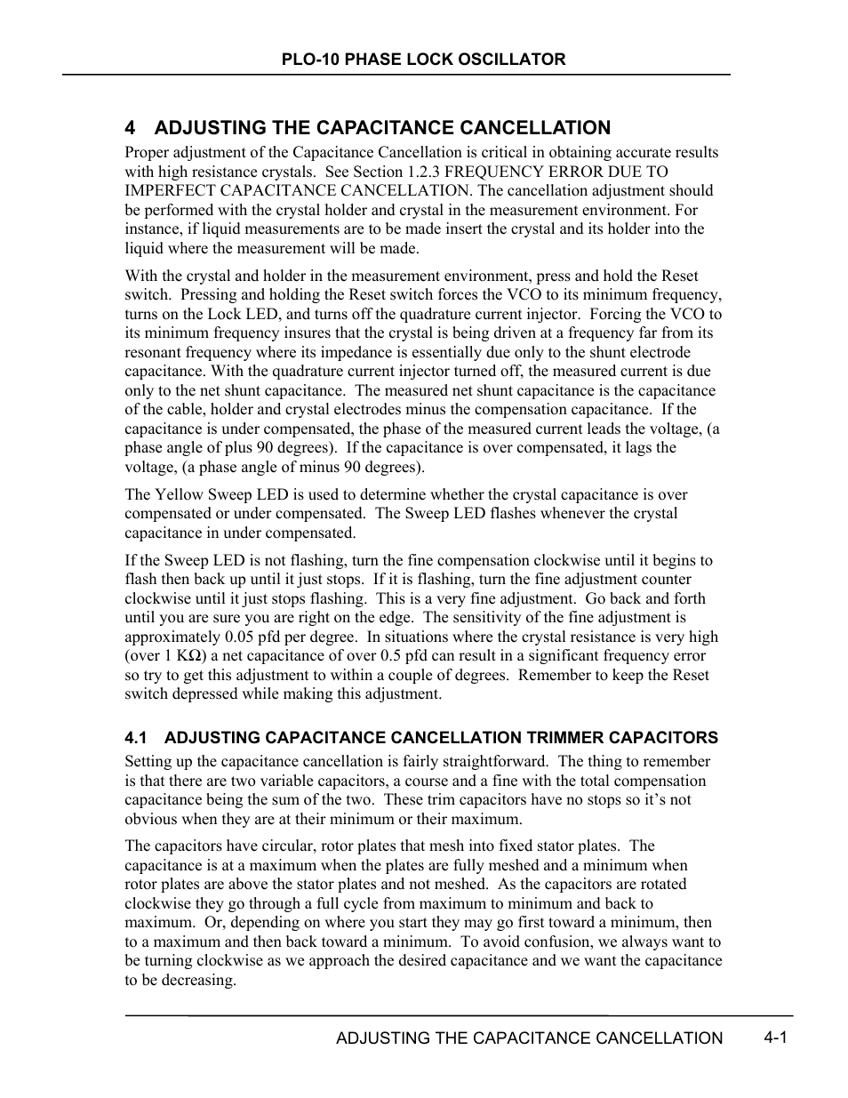 Adjusting the capacitance cancellation, Adjusting the capacitance cancellation -1, Adjusting | Capacitance, Cancellation, Trimmer, Capacitors -1 | INFICON PLO-10i Phase Lock Oscillator User Manual | Page 27 / 74