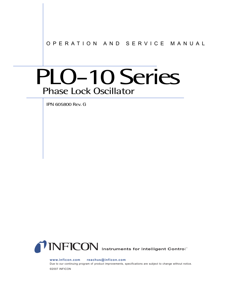 Plo-10 series, Phase lock oscillator | INFICON PLO-10i Phase Lock Oscillator User Manual | Page 3 / 74