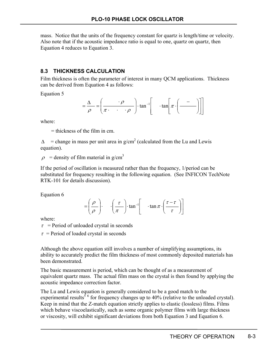 Thickness calculation, Thickness, Calculation -3 | INFICON PLO-10i Phase Lock Oscillator User Manual | Page 51 / 74