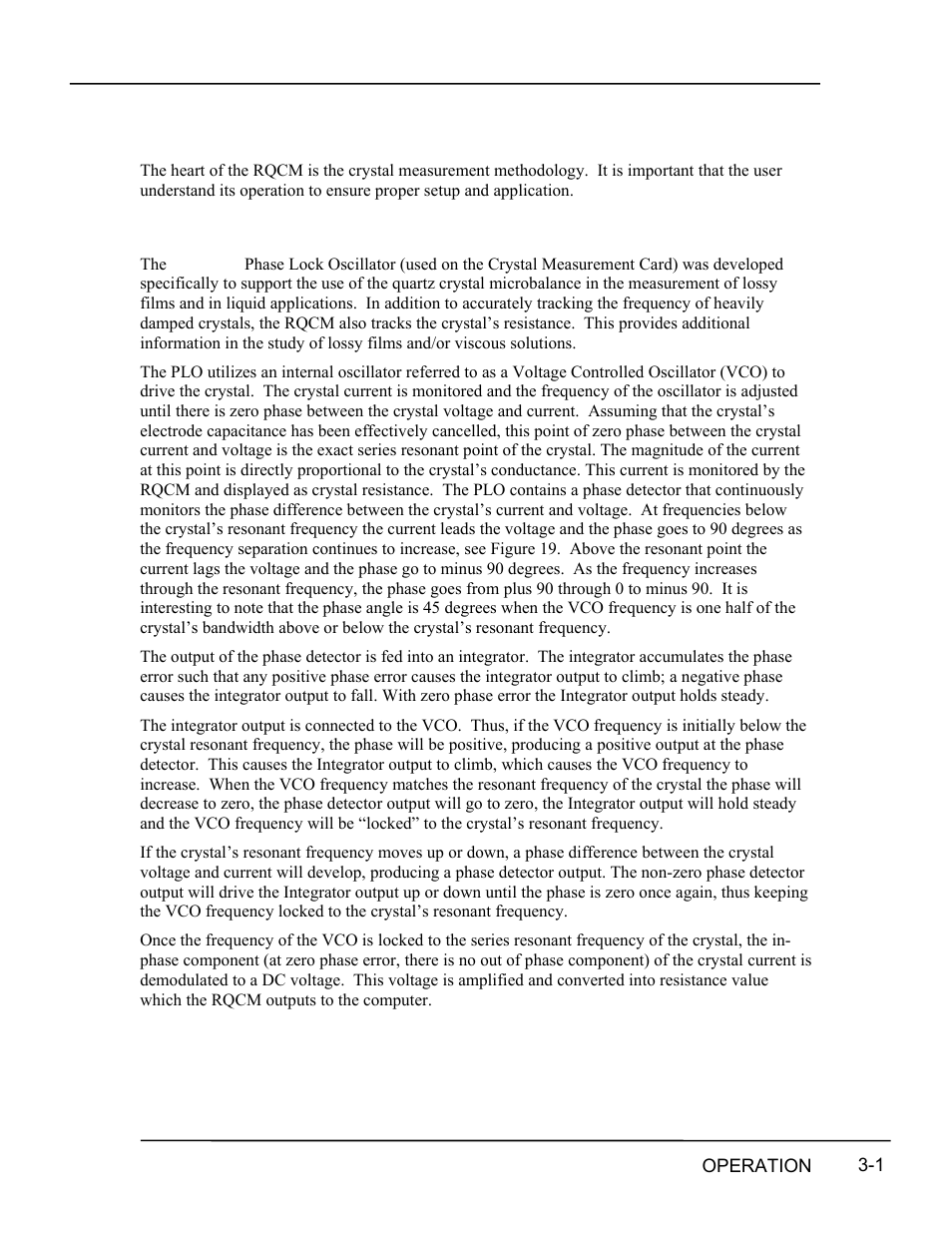 Operation, General description of the crystal measurement, Operation -1 | General, Description, Crystal, Measurement -1, 3 operation | INFICON RQCM - Quartz Crystal Microbalance Research System User Manual | Page 25 / 102