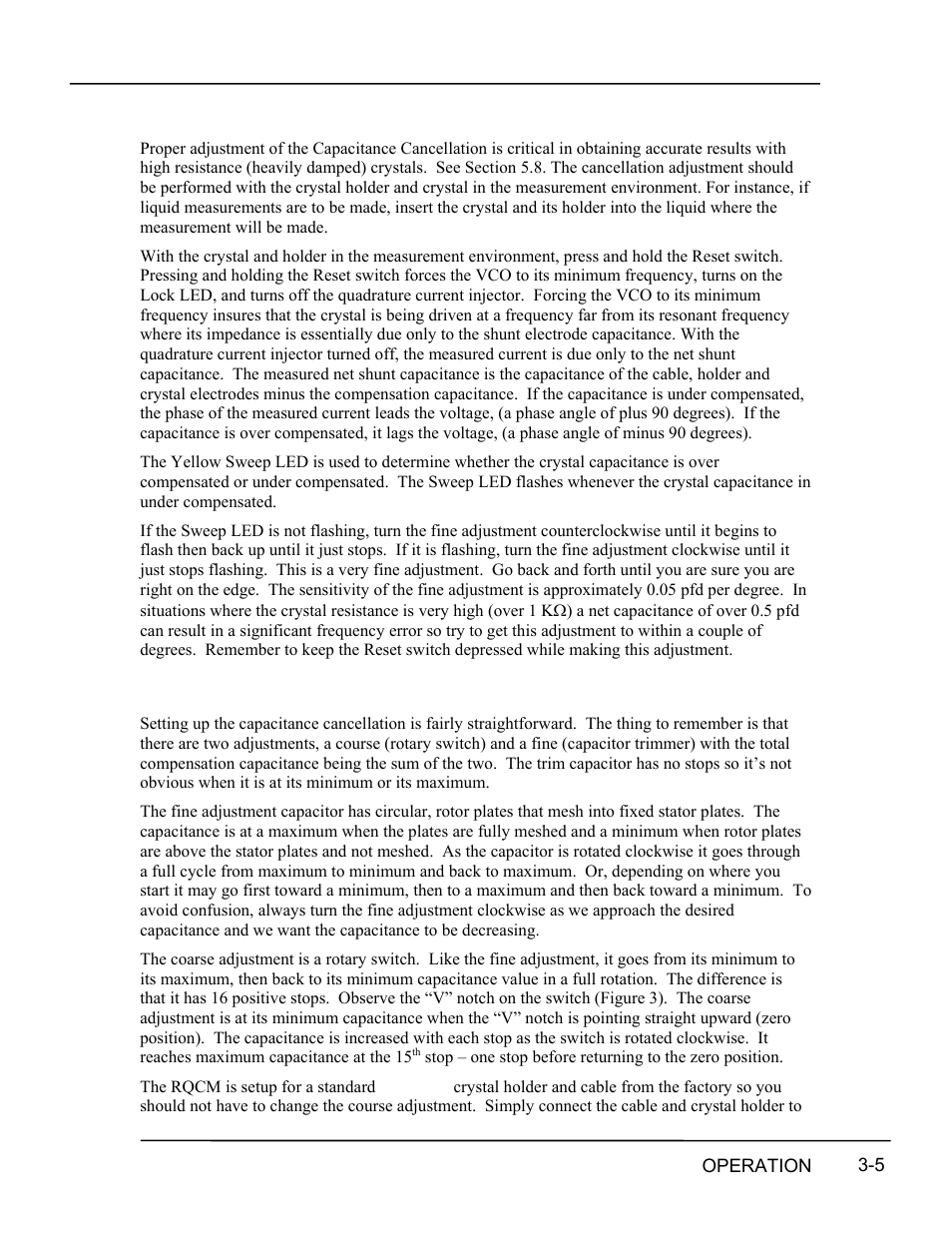 Adjusting the capacitance cancellation, Adjusting, Capacitance | Cancellation -5, Cancellation, Trimmer, Switch -5, Section 3.4 for m | INFICON RQCM - Quartz Crystal Microbalance Research System User Manual | Page 29 / 102
