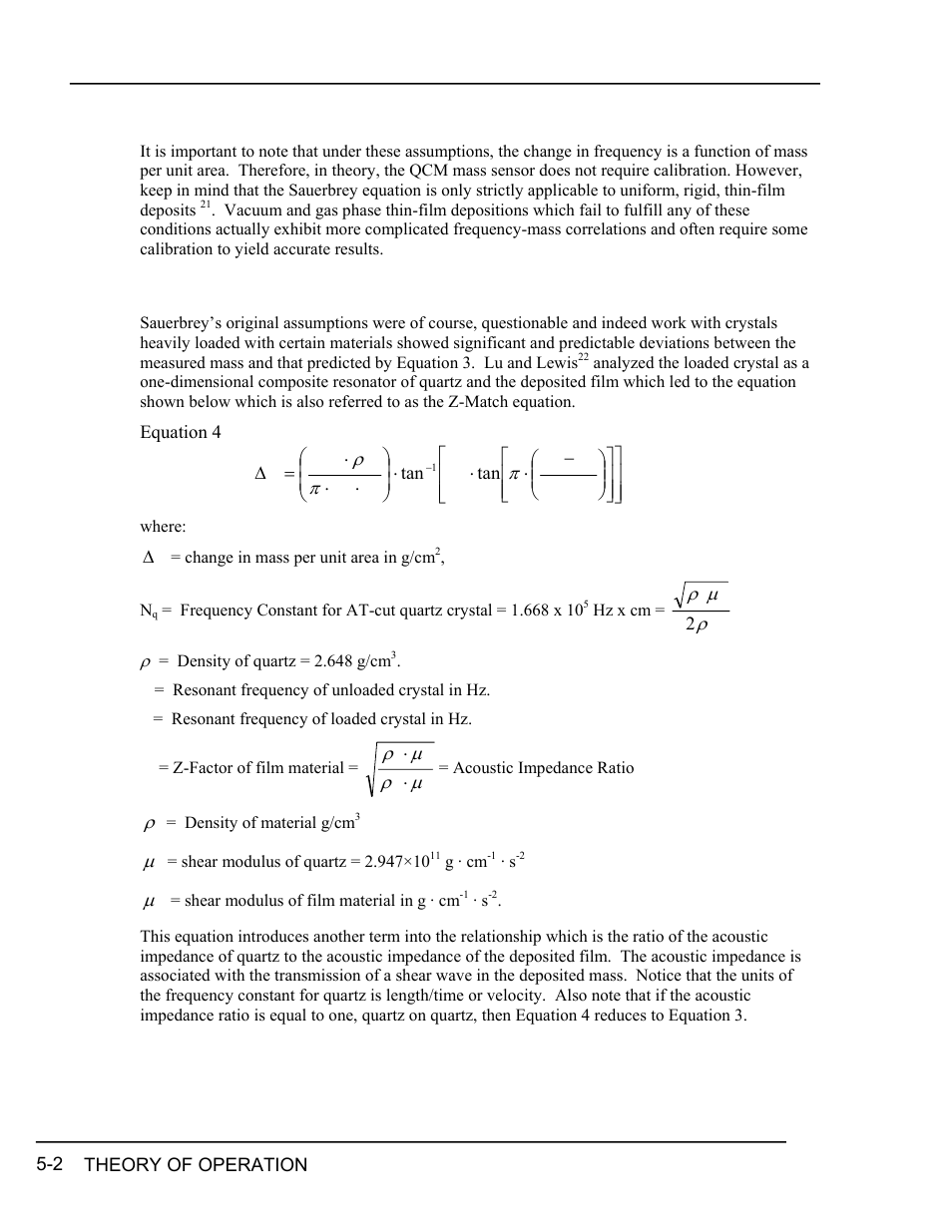 Z-match equation, Z-match, Equation -2 | Thick | INFICON RQCM - Quartz Crystal Microbalance Research System User Manual | Page 54 / 102