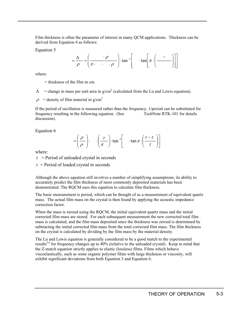 Thickness calculation, Thickness, Calculation -3 | INFICON RQCM - Quartz Crystal Microbalance Research System User Manual | Page 55 / 102
