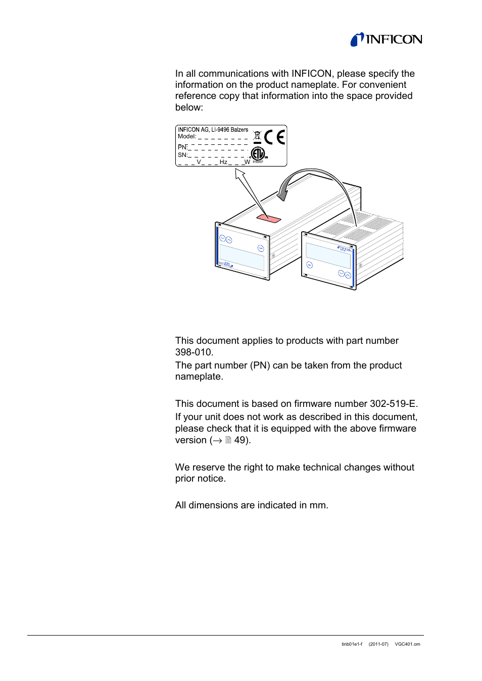 Product identification validity | INFICON VGC401 Single-Channel Controller User Manual | Page 2 / 94