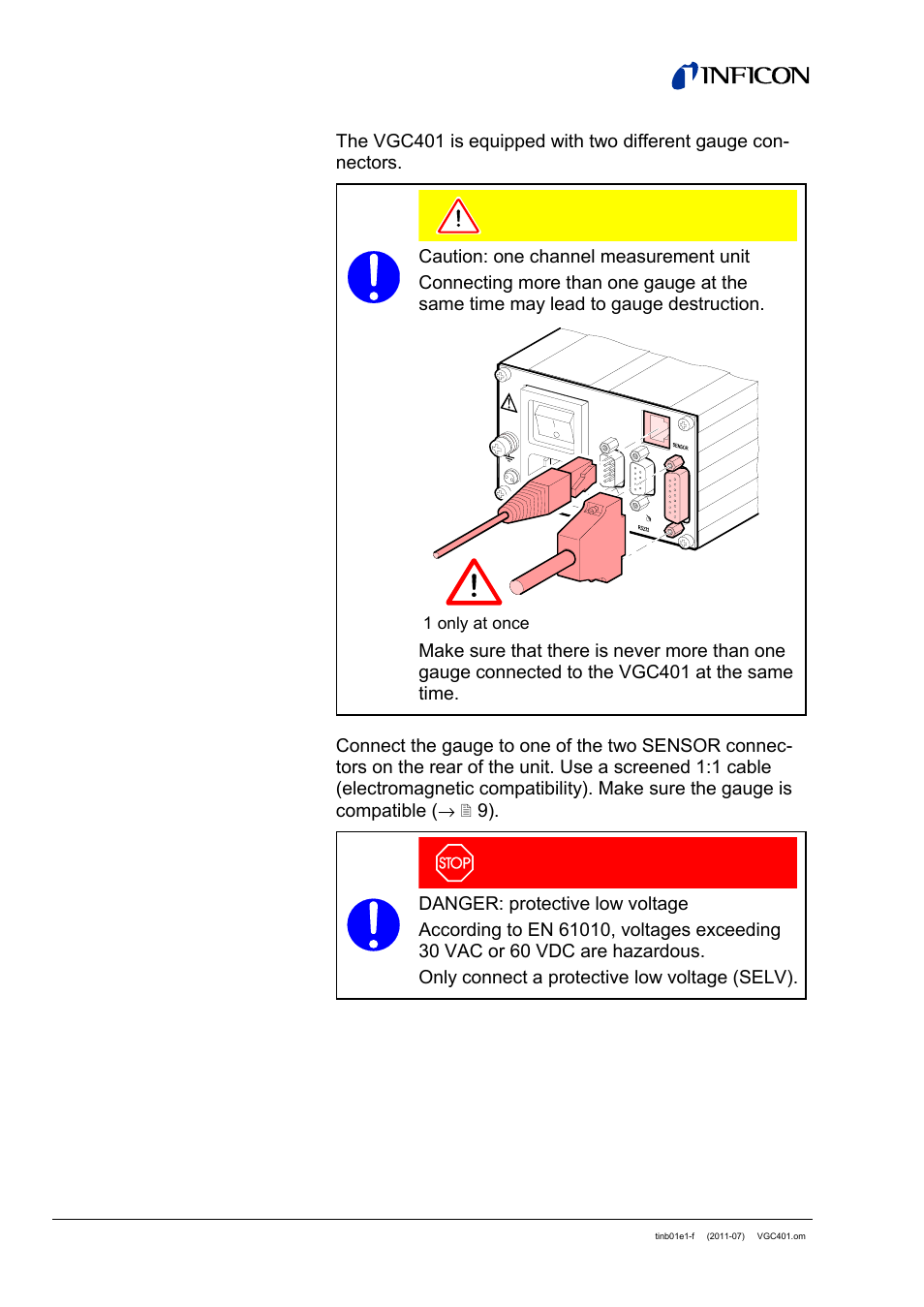 4 sensor connector | INFICON VGC401 Single-Channel Controller User Manual | Page 22 / 94