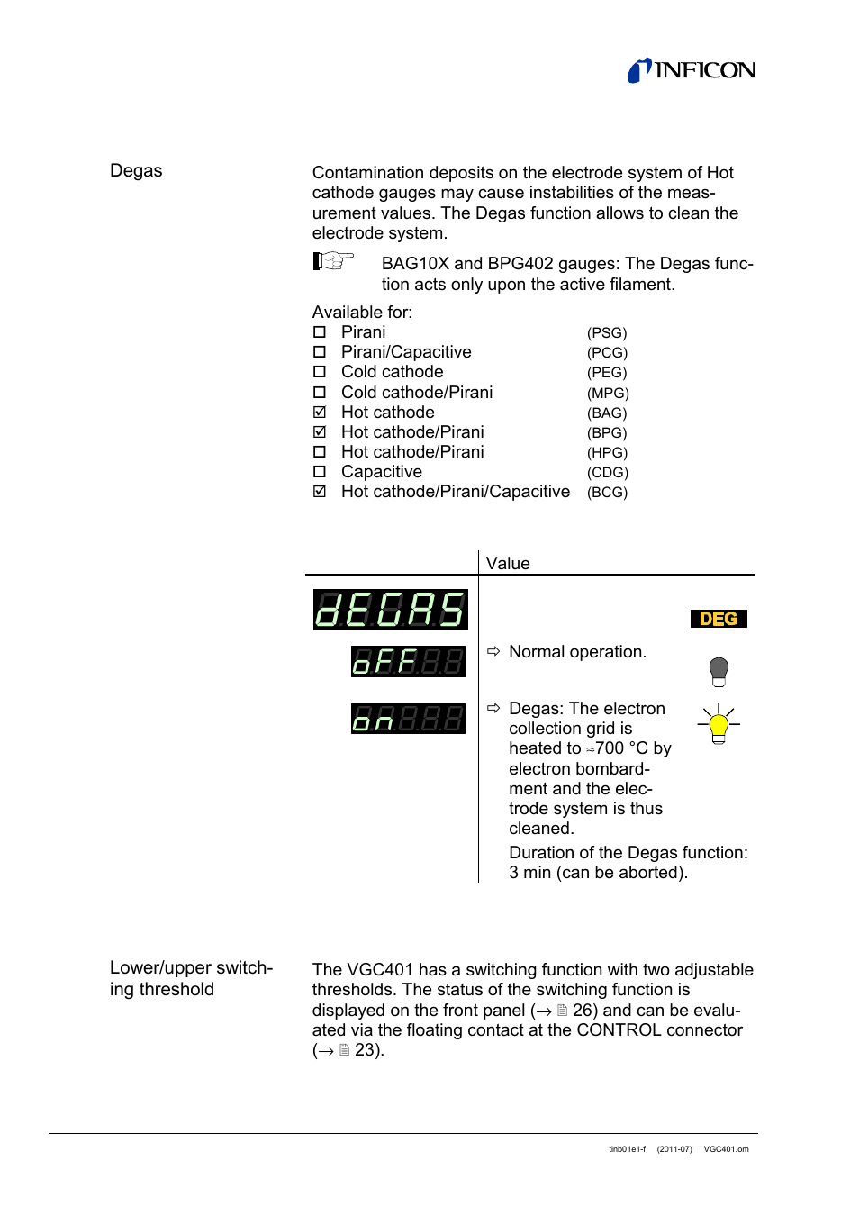 INFICON VGC401 Single-Channel Controller User Manual | Page 34 / 94