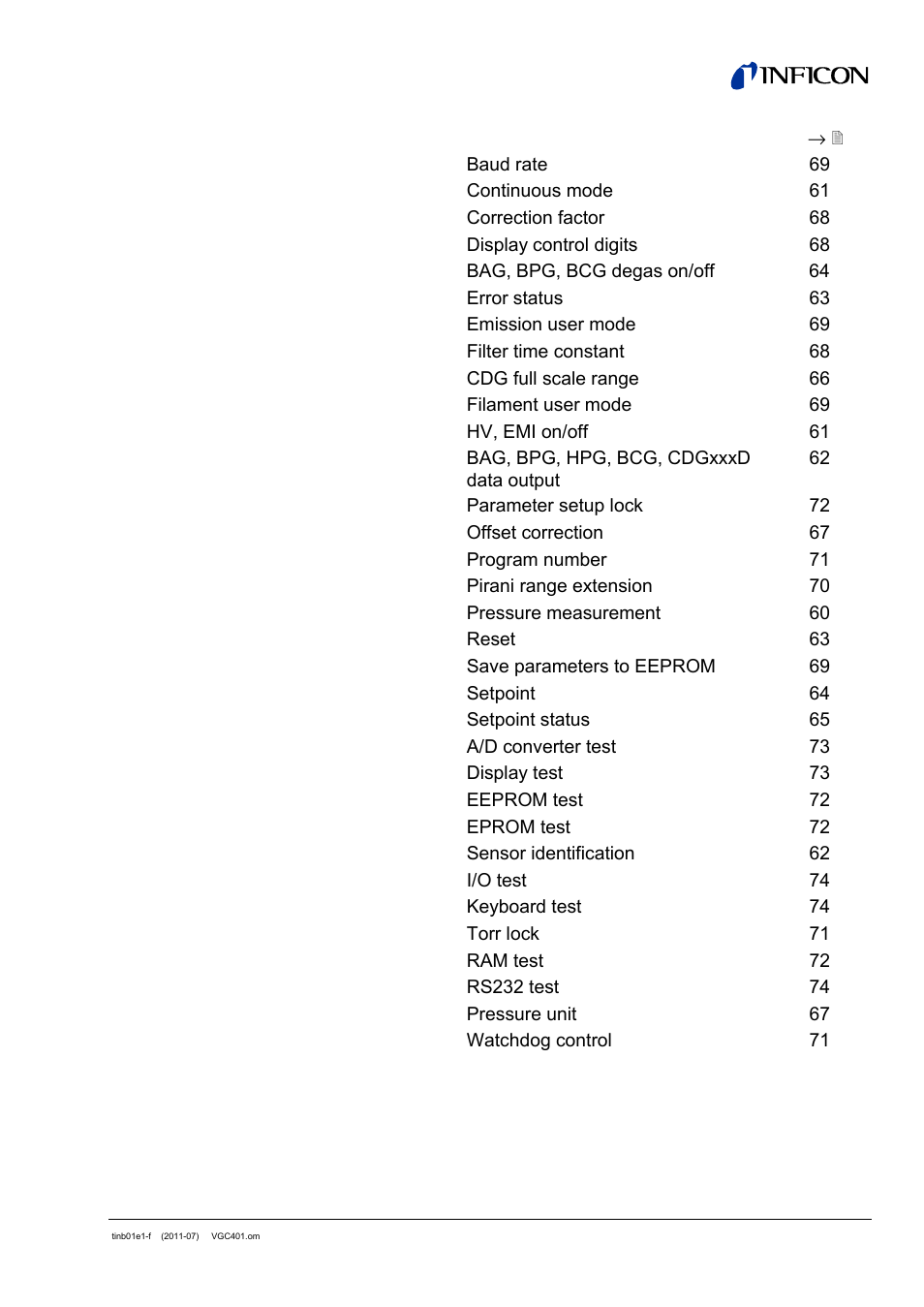 INFICON VGC401 Single-Channel Controller User Manual | Page 59 / 94